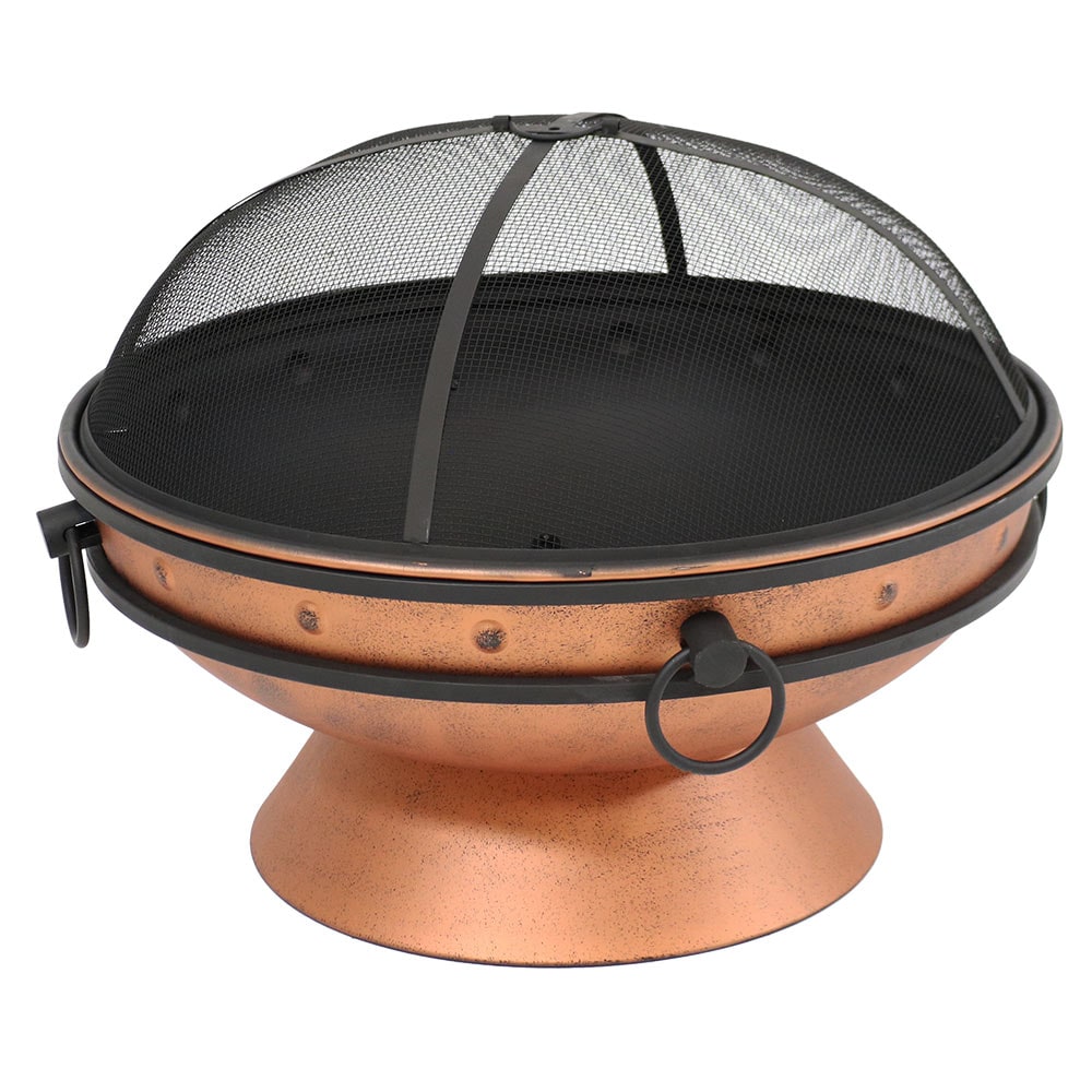 Copper Finish 30-Inch Round Wood-Burning Fire Pit with Handles
