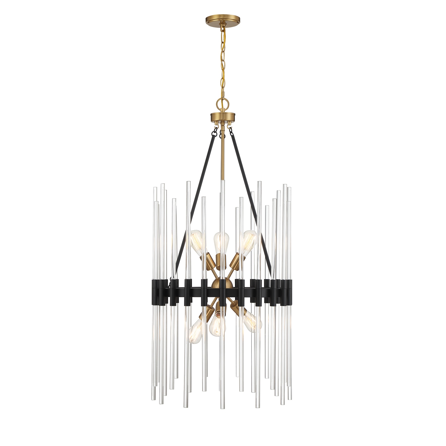 Santiago 6-Light Matte Black and Brass Crystal Pendant