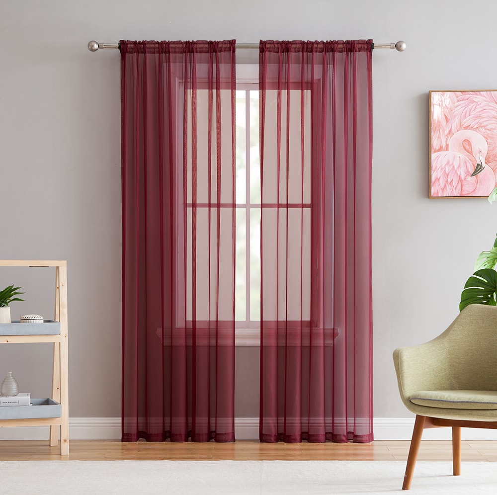 HLC.me SHPNL-72BURG 72-Inches Burgundy Sheer Rod pocket Curtain panel pair