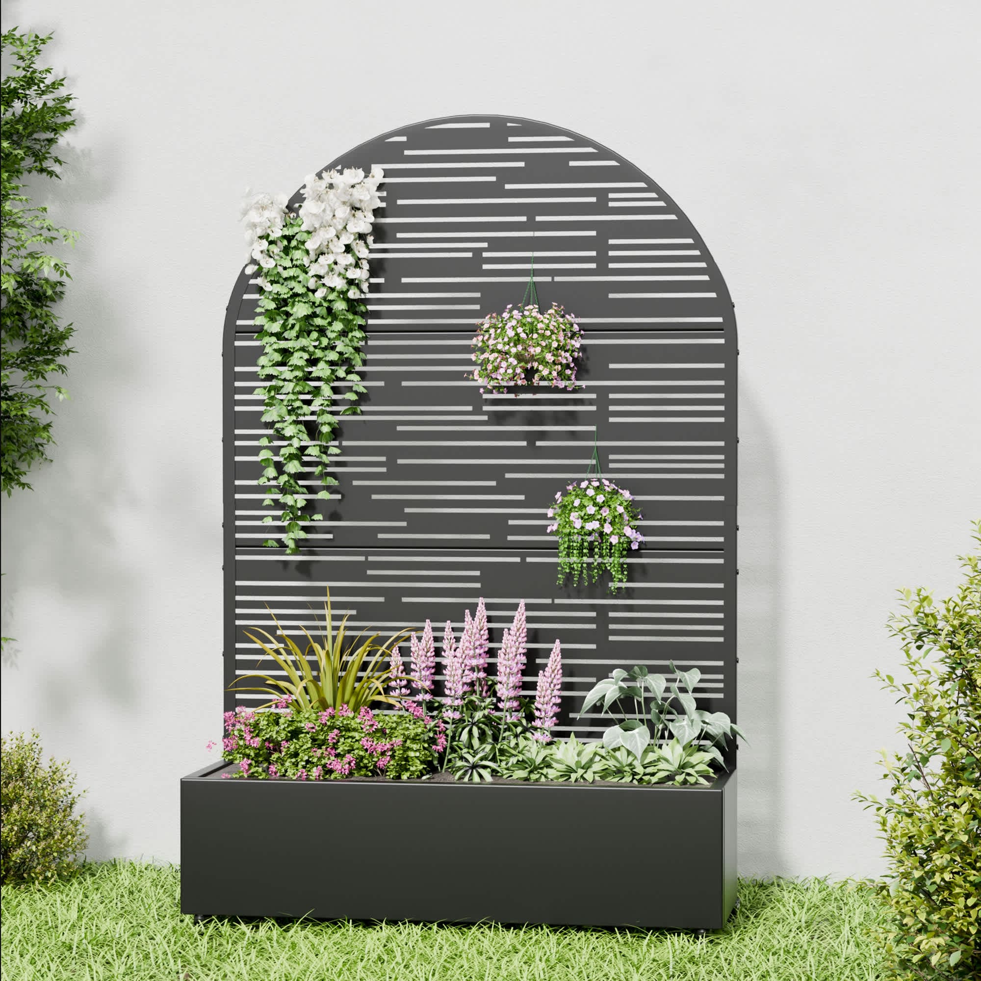 Aveyas SYJ-HW920034 72-in H x 47-in L x 16-in W Black Metal Planter with Trellis ( Shine-A-Arched )
