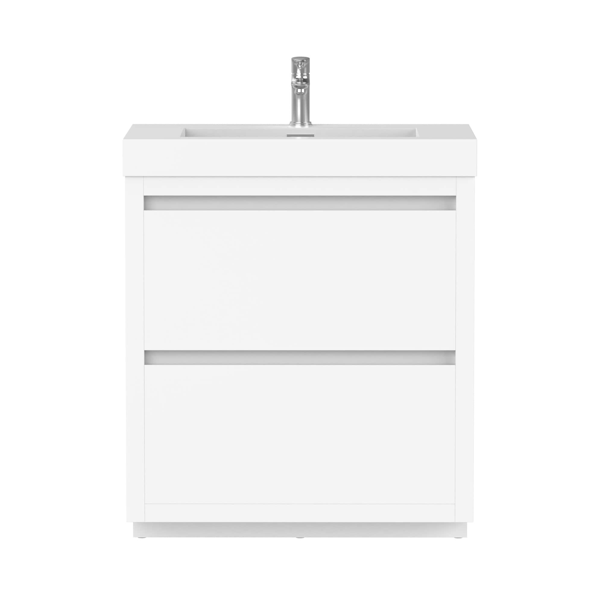 24-Inch Glossy White Single Sink Bathroom Vanity with Resin Top