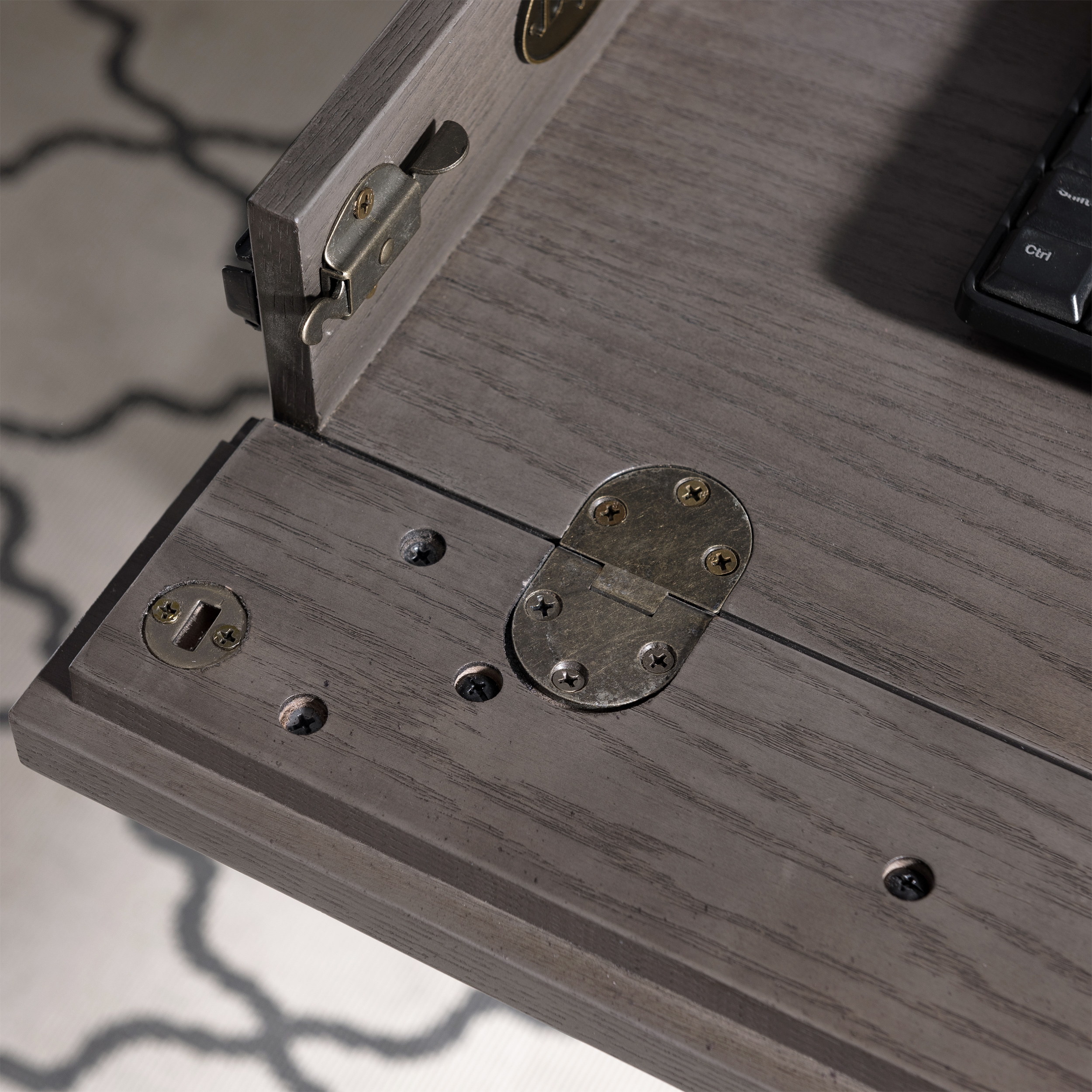 Chisel & Forge Oak Desk with Drawer in Smoke Gray and Matte Black