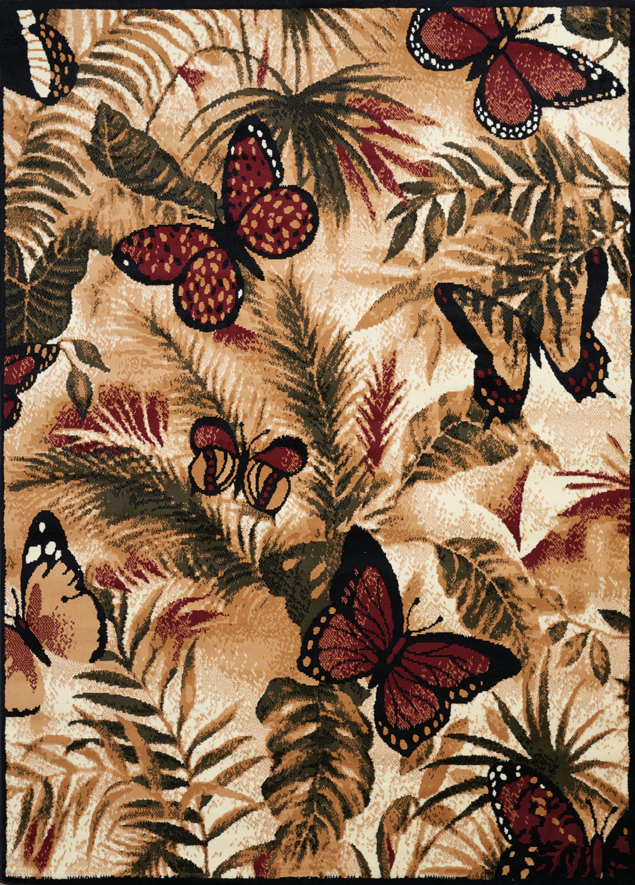 Multicolor Butterfly Jungle Polypropylene Area Rug 5' x 8'