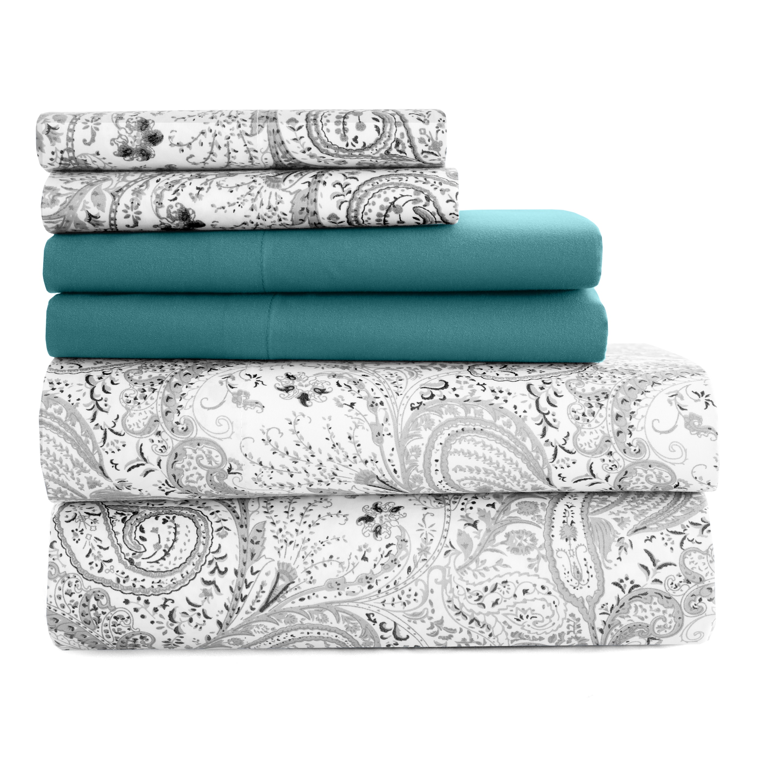 Lux Decor Collection 6 Piece Printed Bed Sheets Ultra Soft Breathable Deep Pocket Microfiber Sheets Set with Pillowcases