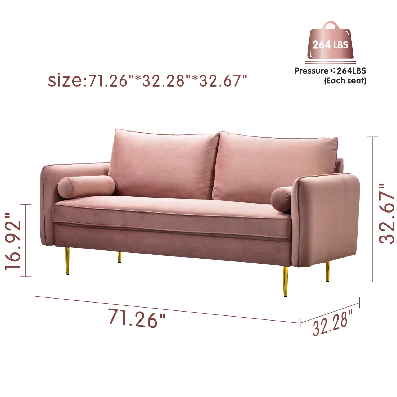 Ovios Enoch 71.26-in Modern Pink Velvet 2-seater Sofa in the Couches ...