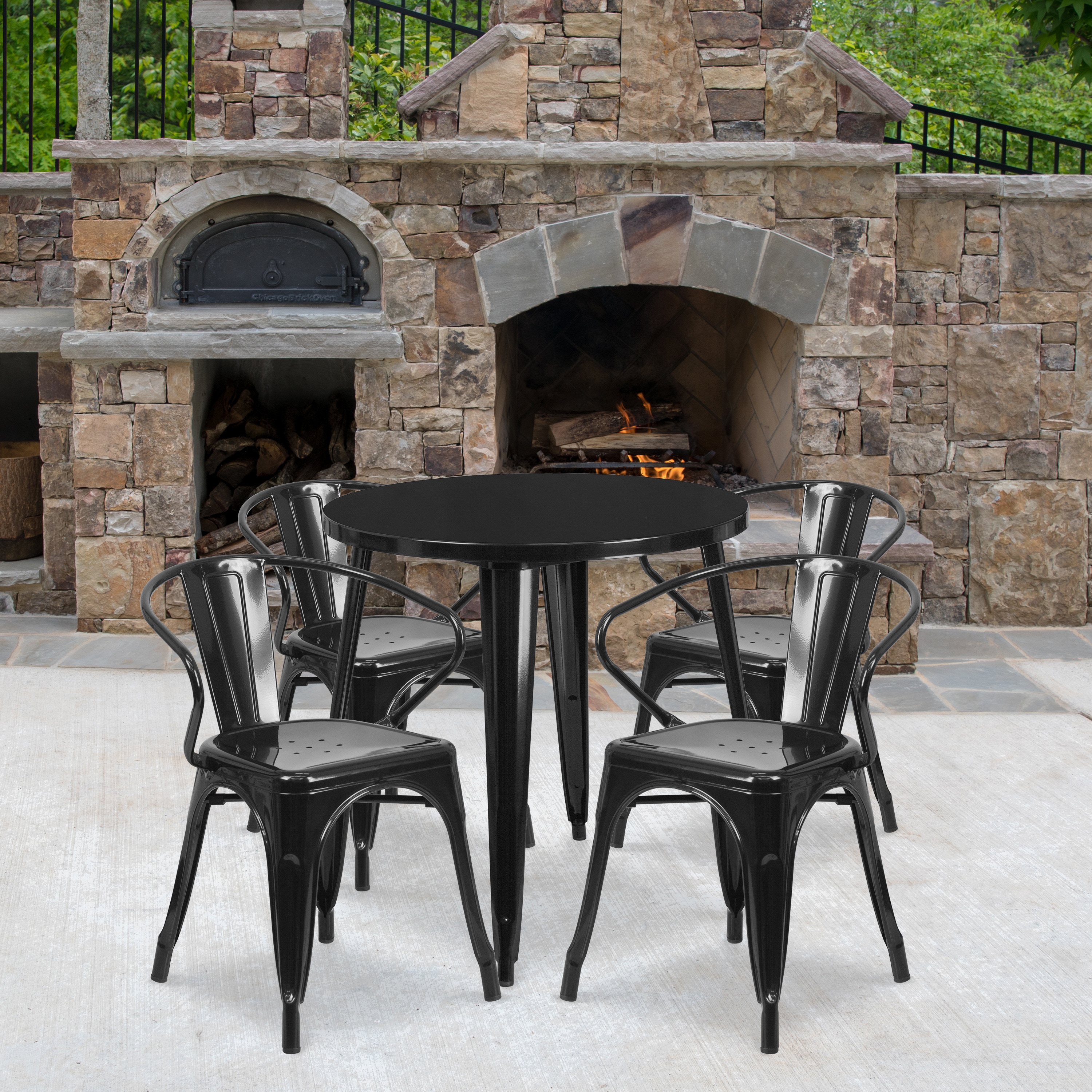 Flash Furniture - Cory Commercial Grade 30-in Round Black Metal Indoor-Outdoor Table Set with 4 A...