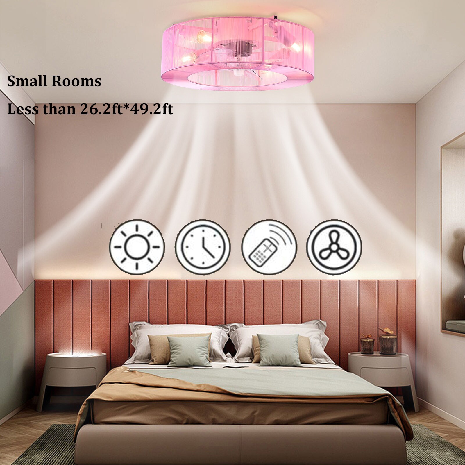 Oukaning 18-in Pink Indoor Flush Mount Ceiling Fan Light Kit 