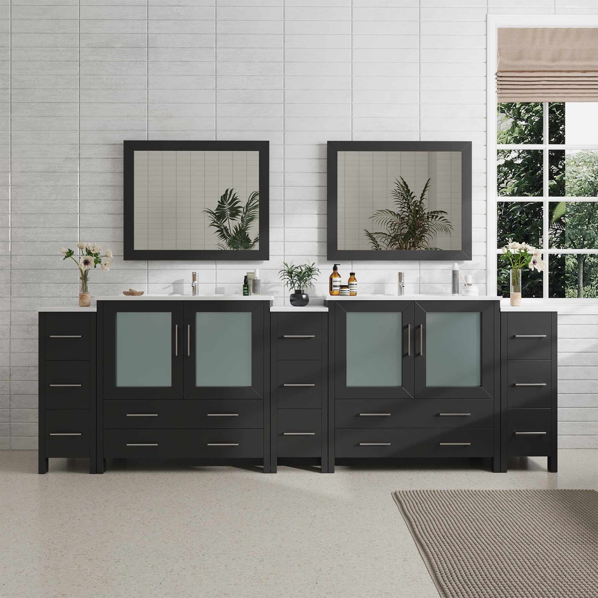 Vanity Art VA3036-108E Brescia 103-in Espresso Undermount Double sink Bathroom Vanity with White Ceramic Top (Mirror Included)