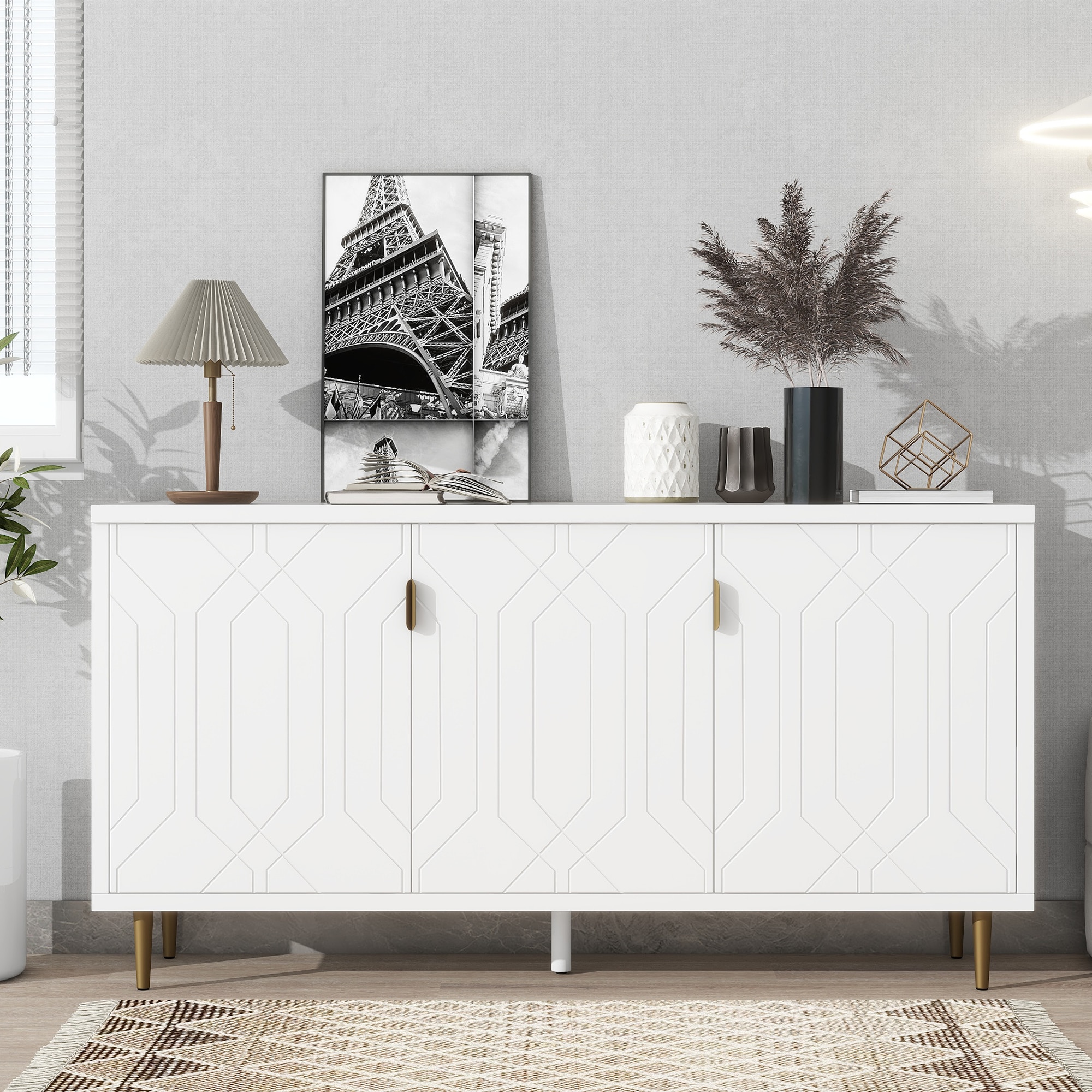 CESICIA LHC17 Modern/Contemporary White 11.7-in W TV stand Integrated TV Mount ( Accommodates TVs up to 65-in )
