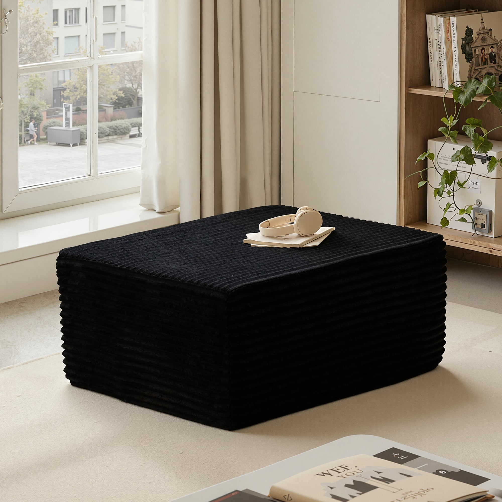 Toject Oversized Ottoman Footrest for Sofa Large Plush Pouf Ottoman Coffee Table Rectangle Floor Bench Extra Seating for Living Room No Assembly Black
