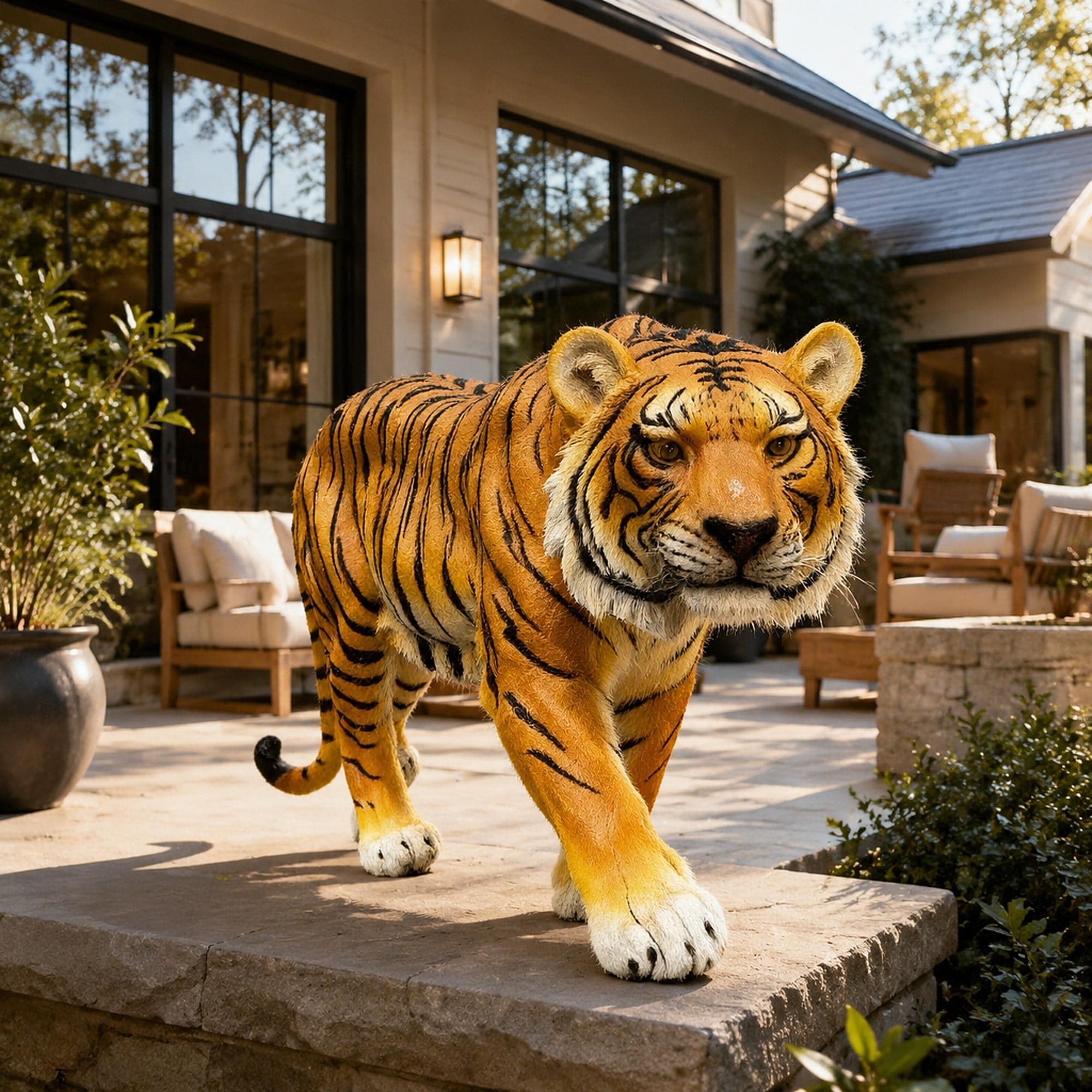 TEINIE 33 Inch Long Walking Tiger Garden Statue Hand Painted Resin Outdoor Animal Sculpture for Lawn Patio Yard Decor