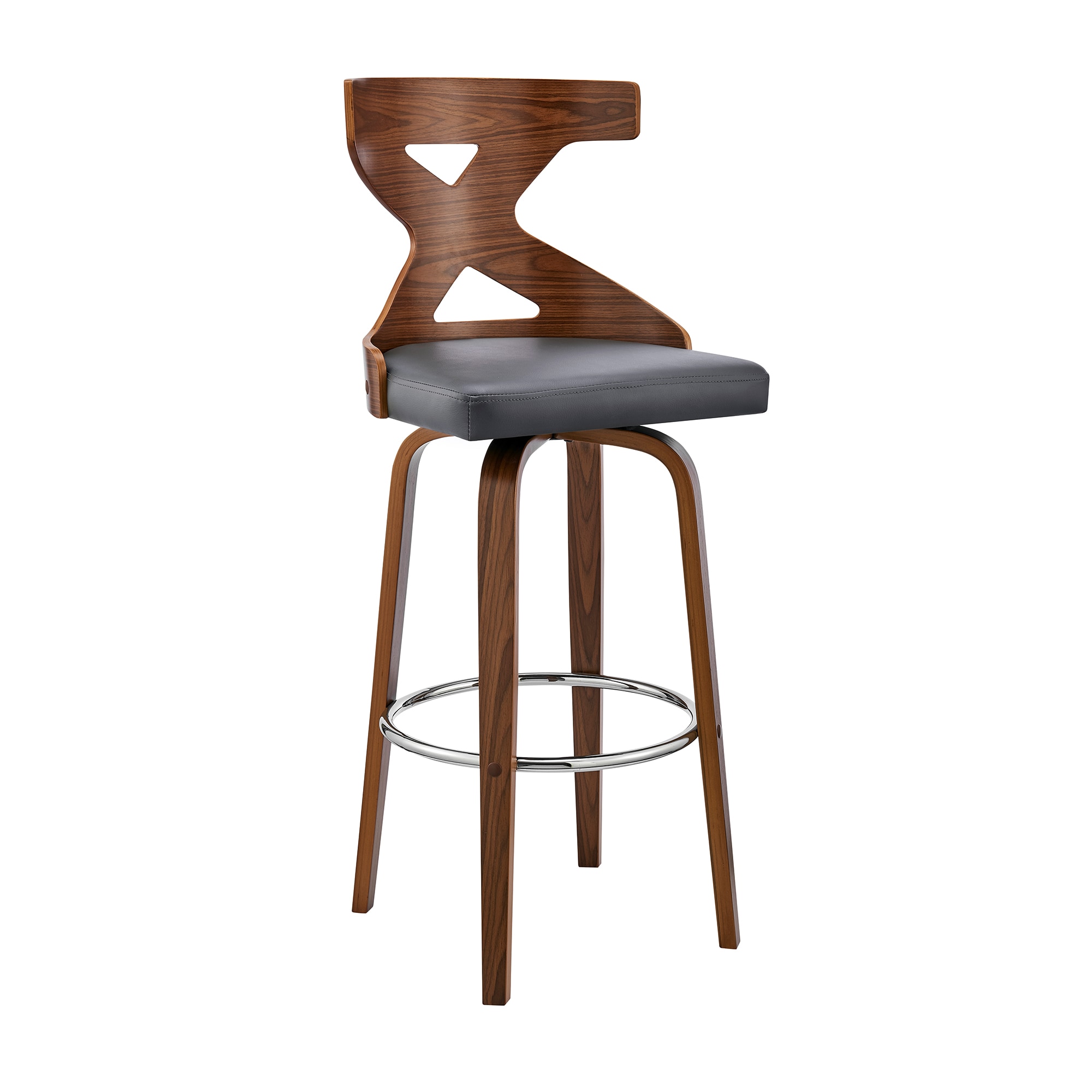 Armen Living LCGGBAWAGR26 Walnut 26-in H Counter height Upholstered Swivel Wood Bar Stool Back