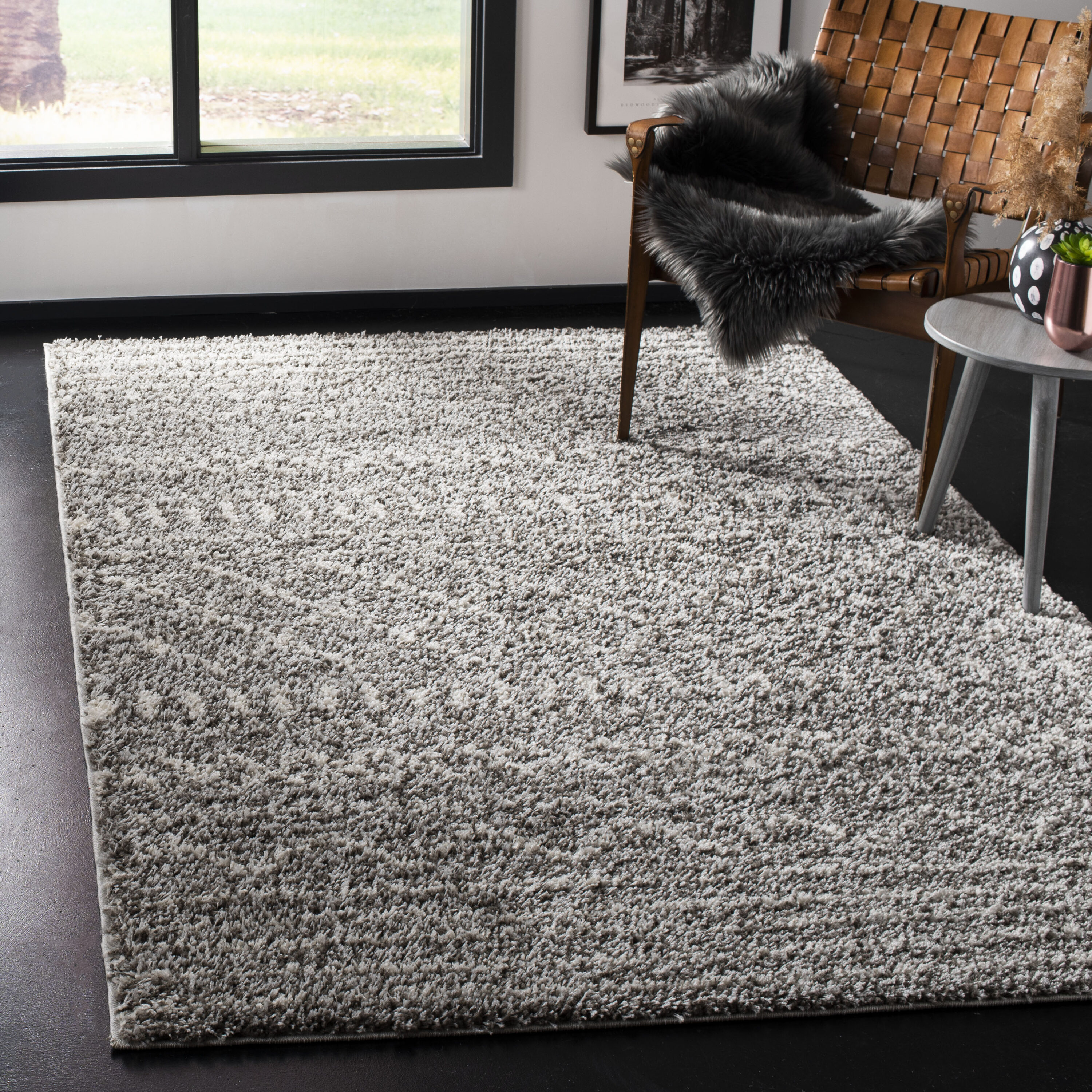 Grey Abstract Area Rug Synthetics Industrial Rug Washable Anti