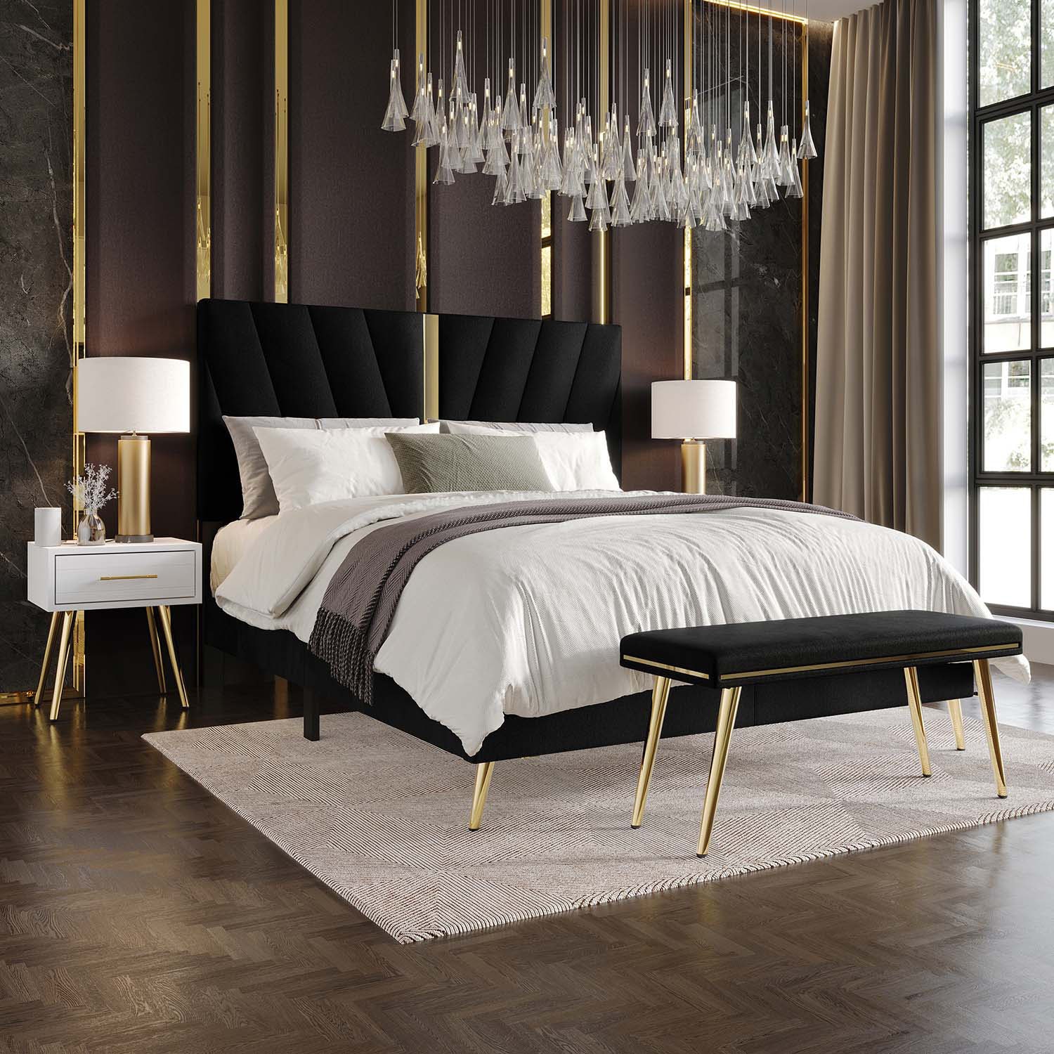 CasePiece C8508FUB-BK-VV-4X Black Full Wood Upholstered Bed