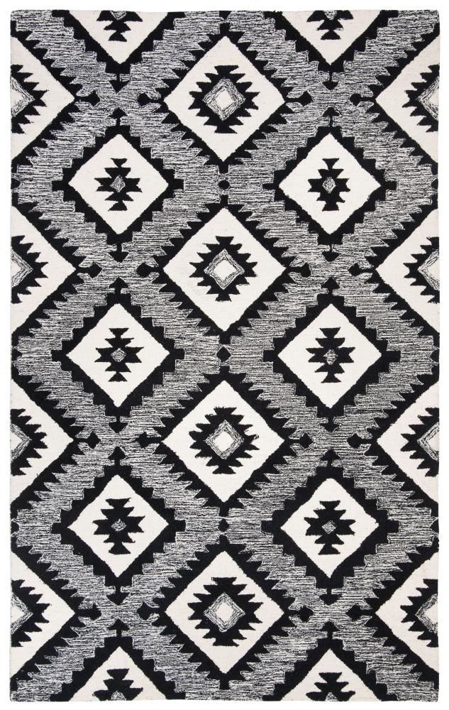 Black and White Geometric Wool Tufted Area Rug 6' x 9'