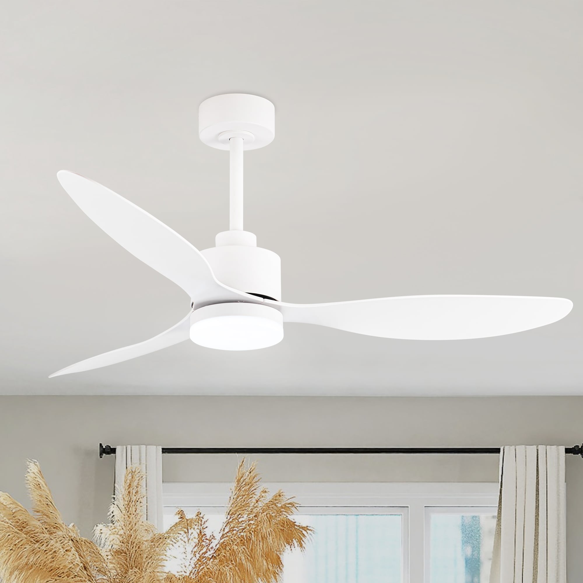 Breezary 30007-AW-T 52-in Color-Changing Integrated LED Matte White with White Blades Propeller Ceiling Fan With Light 3 -Blade )