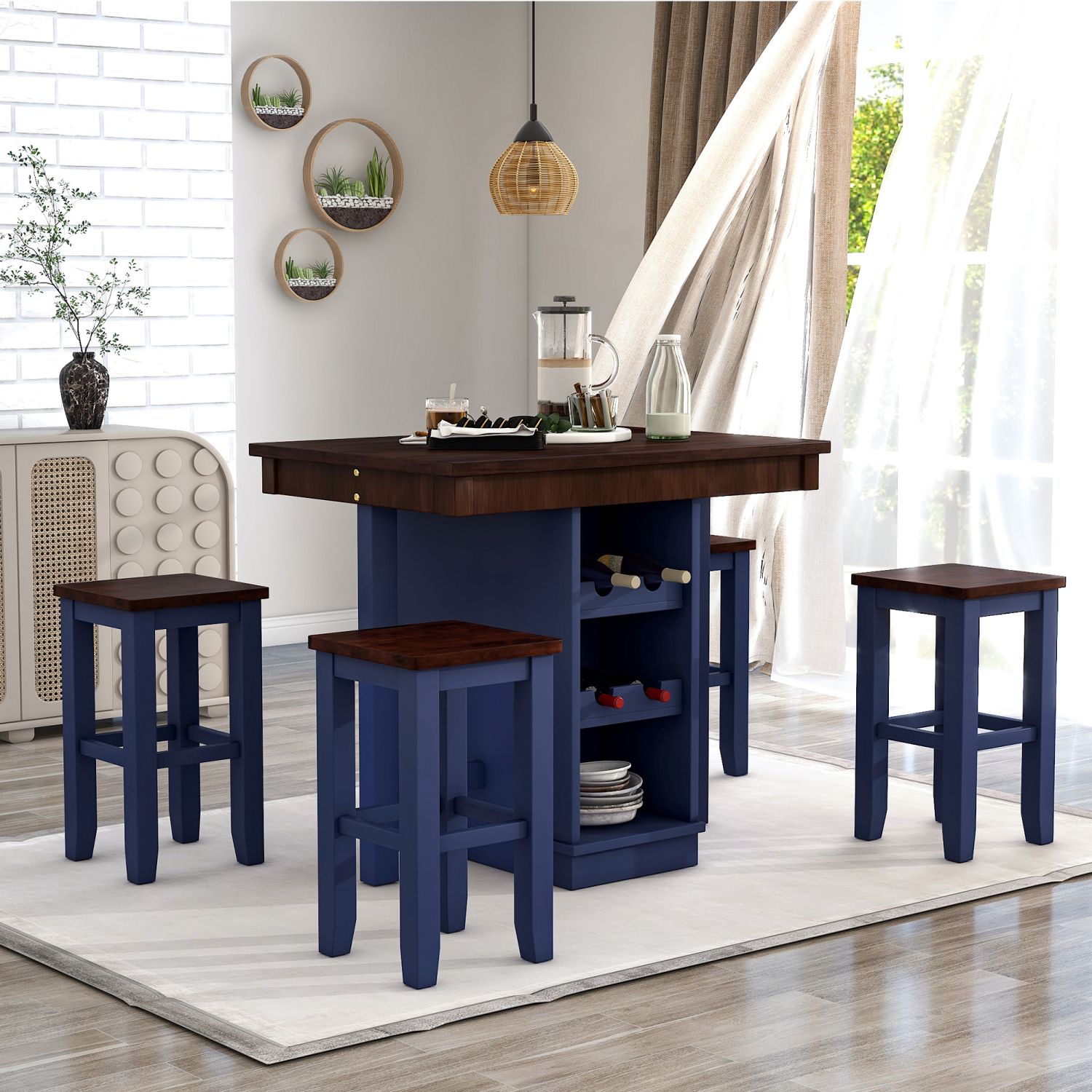 JASMODER SH000233AAC Blue Contemporary/Modern Dining Room Set with Rectangular Table (Seats 4)