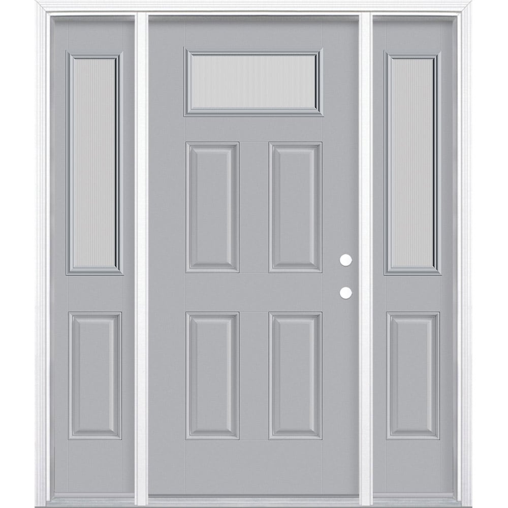 Masonite 630115 64-in x 80-in x 4-9/16-in Fiberglass 1/4 lite Left-hand inswing Infinity Gray Painted Prehung Front Door with Sidelights with Brickmould Insulating core