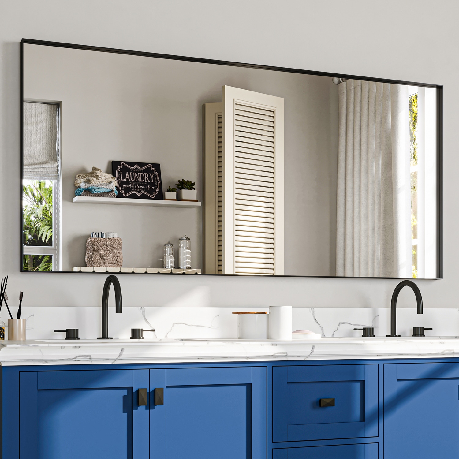 waterpar WPLO-2389 60-Inches x 28-Inches Framed Rectangle Bathroom Vanity Mirror ( Matte Black )