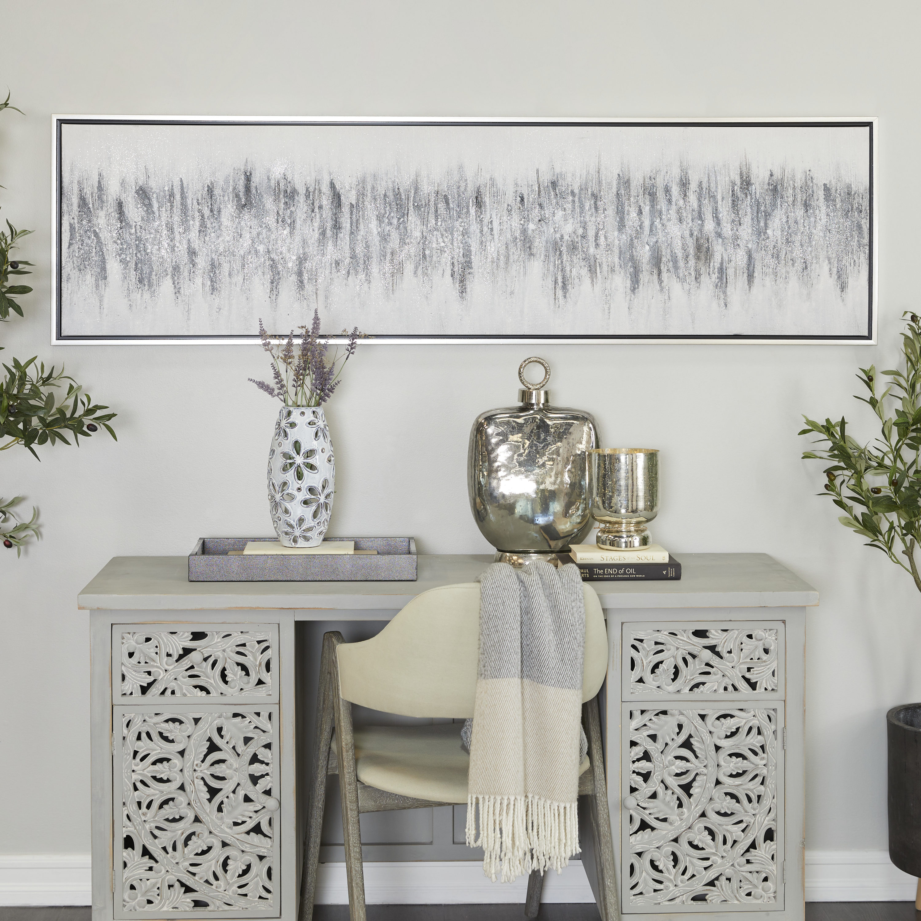 Gray Abstract Nonrepresentational Canvas Framed Wall Art