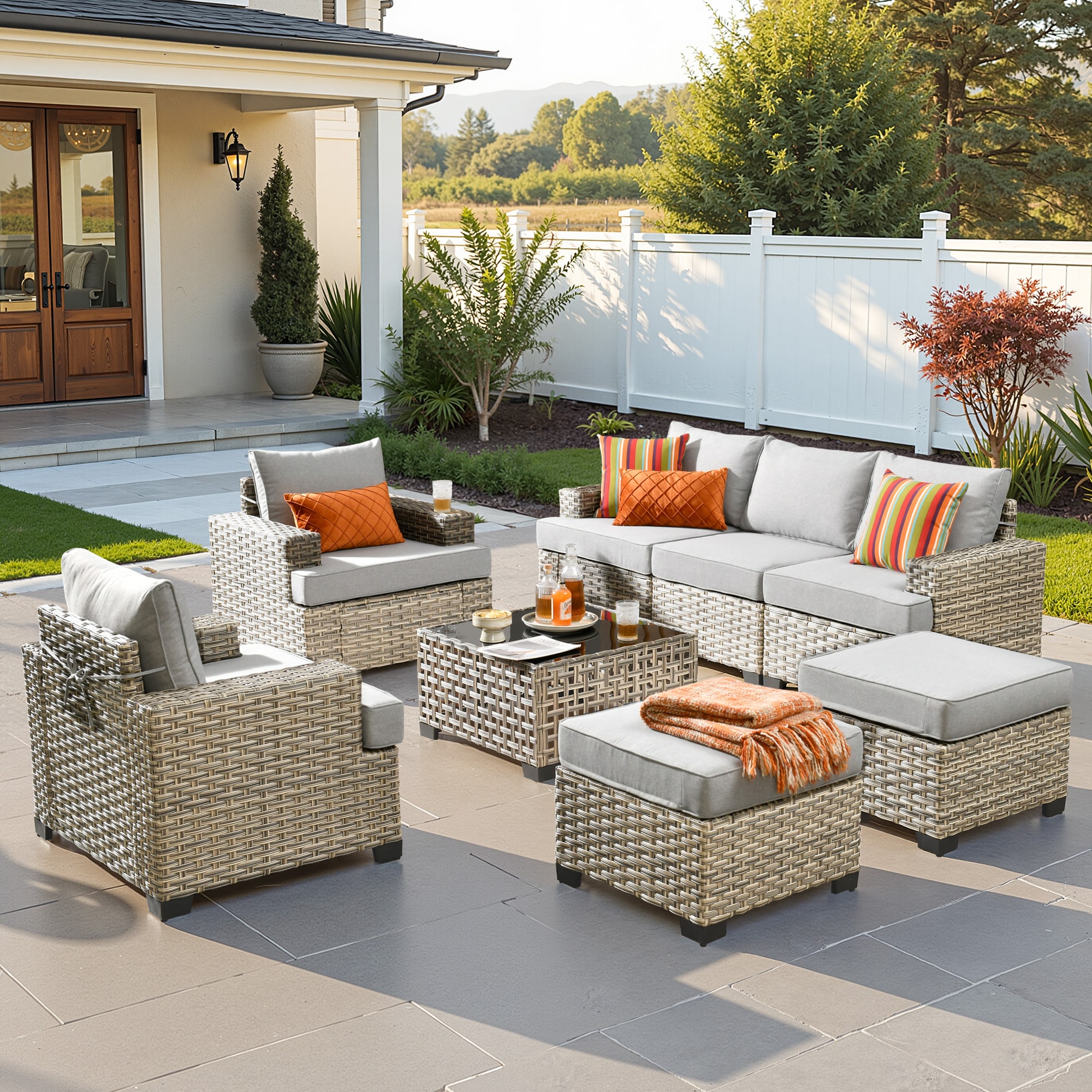 ALTRIGUS 6L-TBS408-AL 8 -Piece Wicker Patio Sofa Conversation Set with Light Gray Cushions