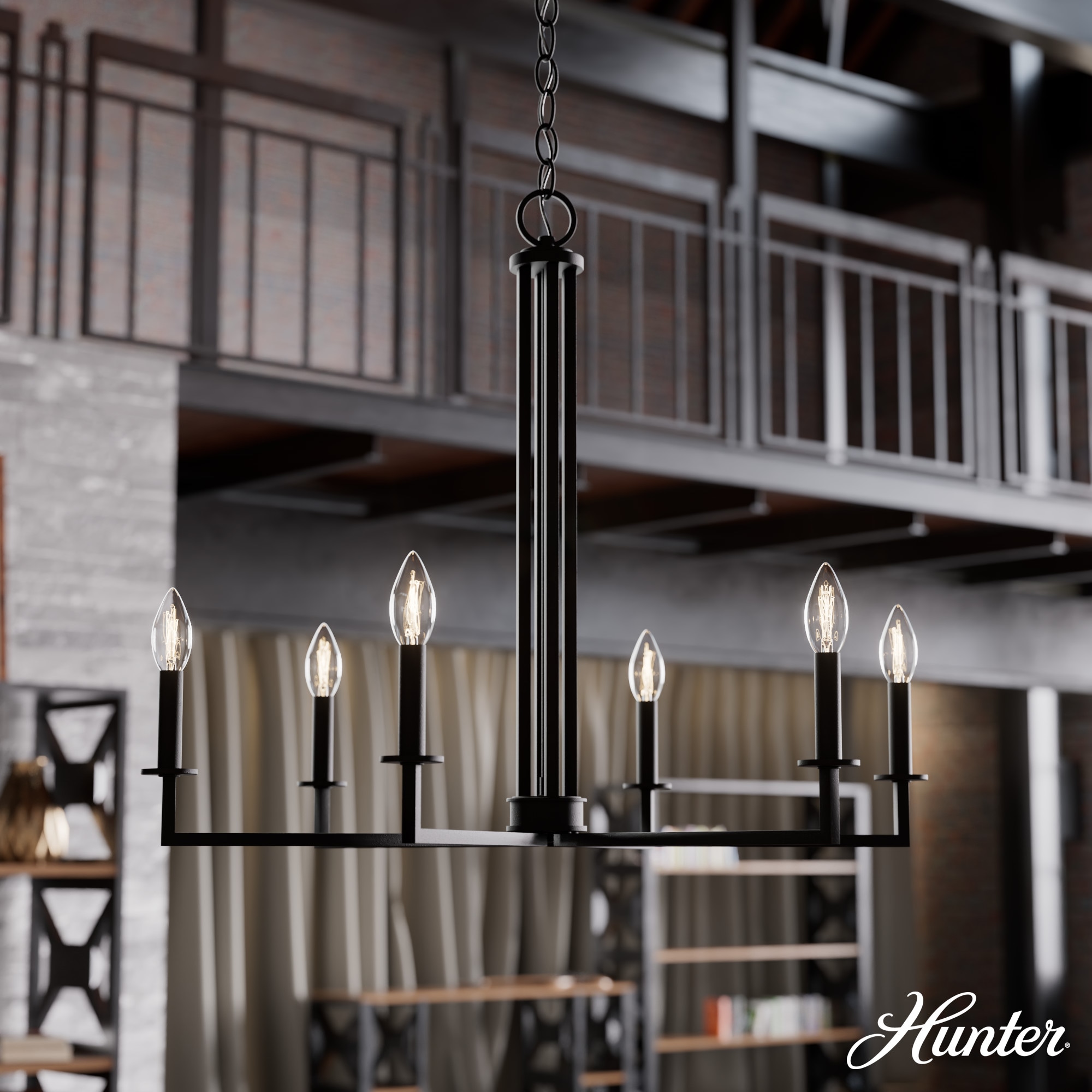 Hunter Bearden 4-Light Satin Black Transitional Led Bare Bulb Chandelier