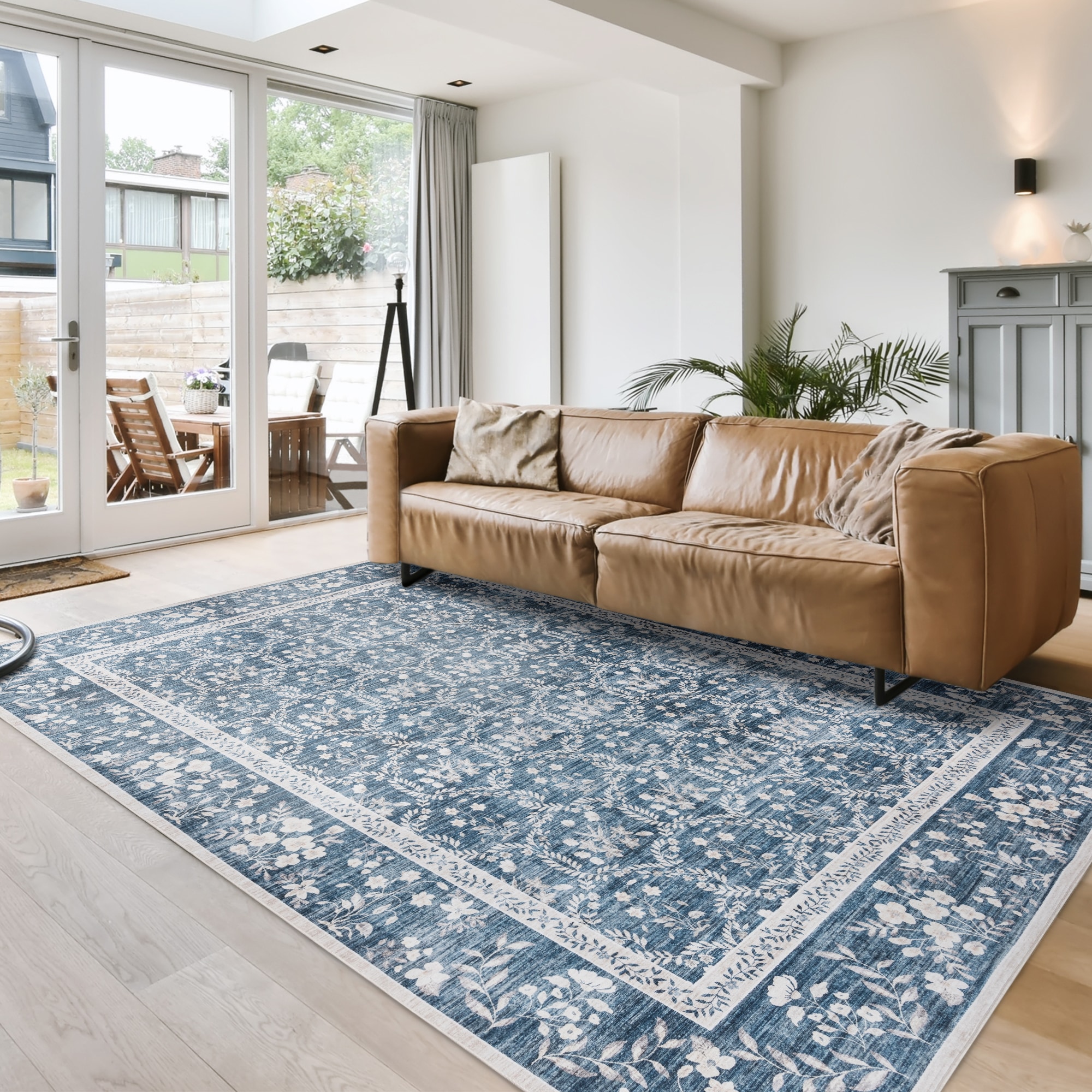 GERTMENIAN 24619 8 x 10 (ft) Loomed Navy Rectangular Indoor Floral/Botanical Pet Friendly Area rug