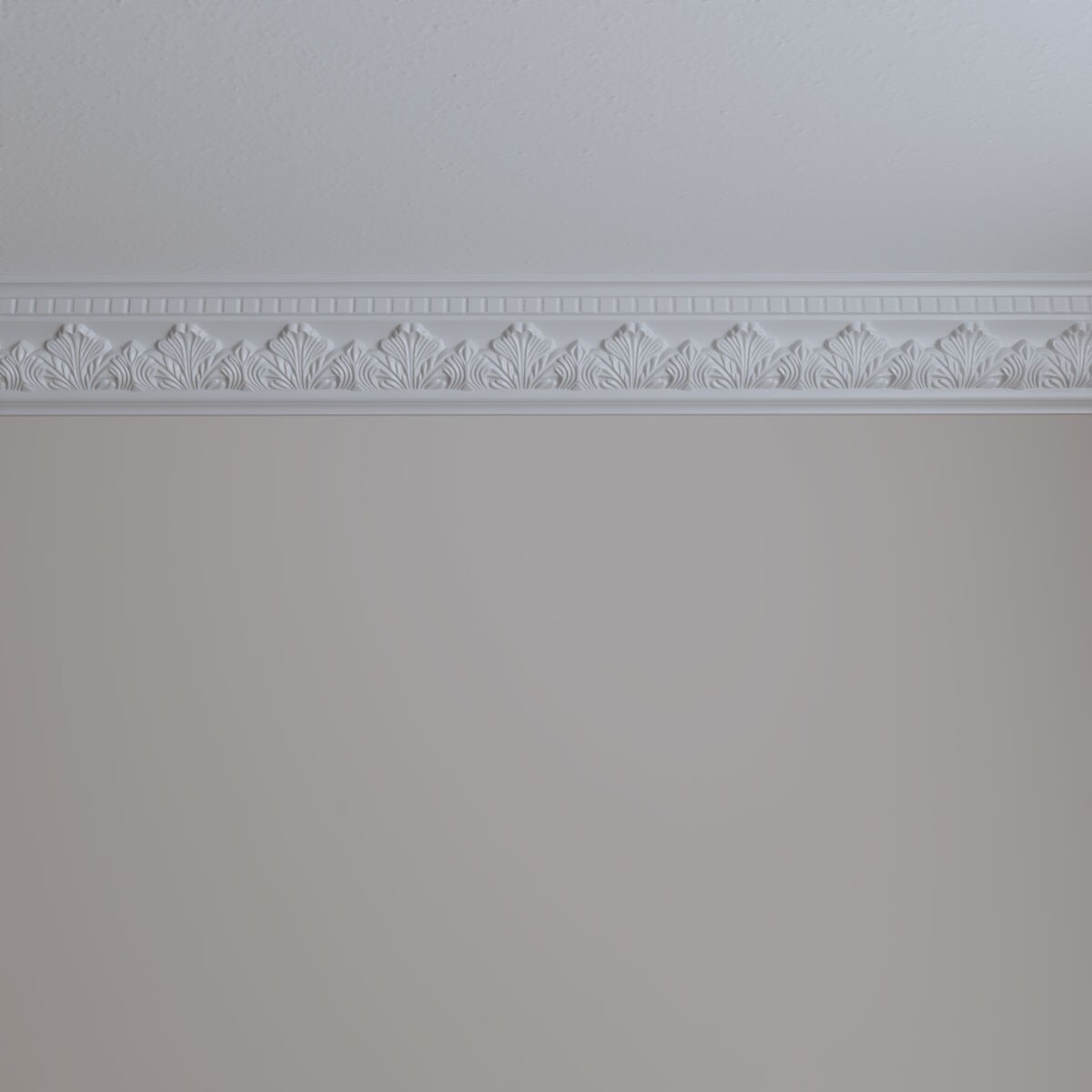 Devon White Polyurethane Intricate Crown Moulding, 94.5" Length