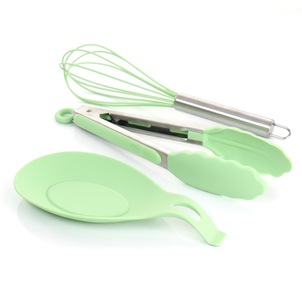 MegaChef Mint Green Silicone and Wood Cooking Utensils (Set of 12)