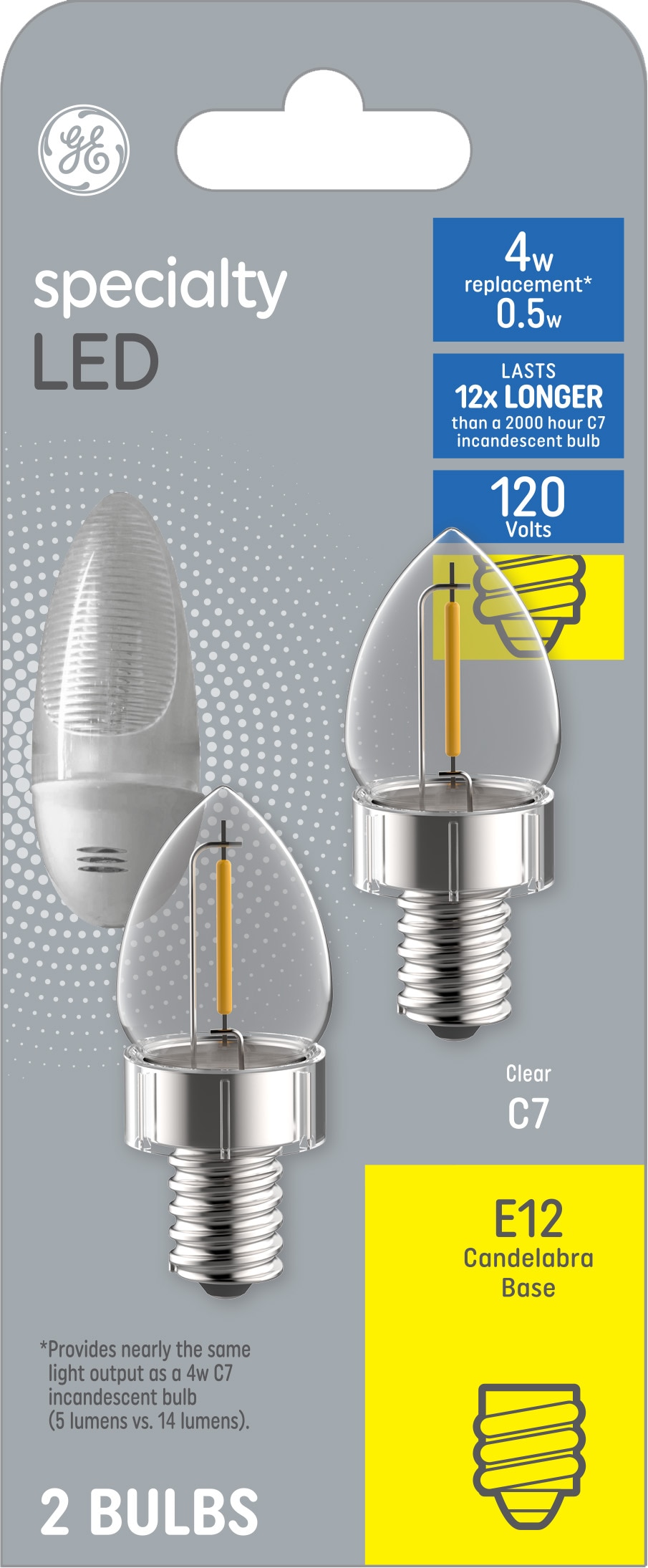 GE Specialty LED 4-Watt EQ C7 Soft White Candelabra Base (E-12) LED Light  Bulb (2-Pack) in the Specialty Light Bulbs department at