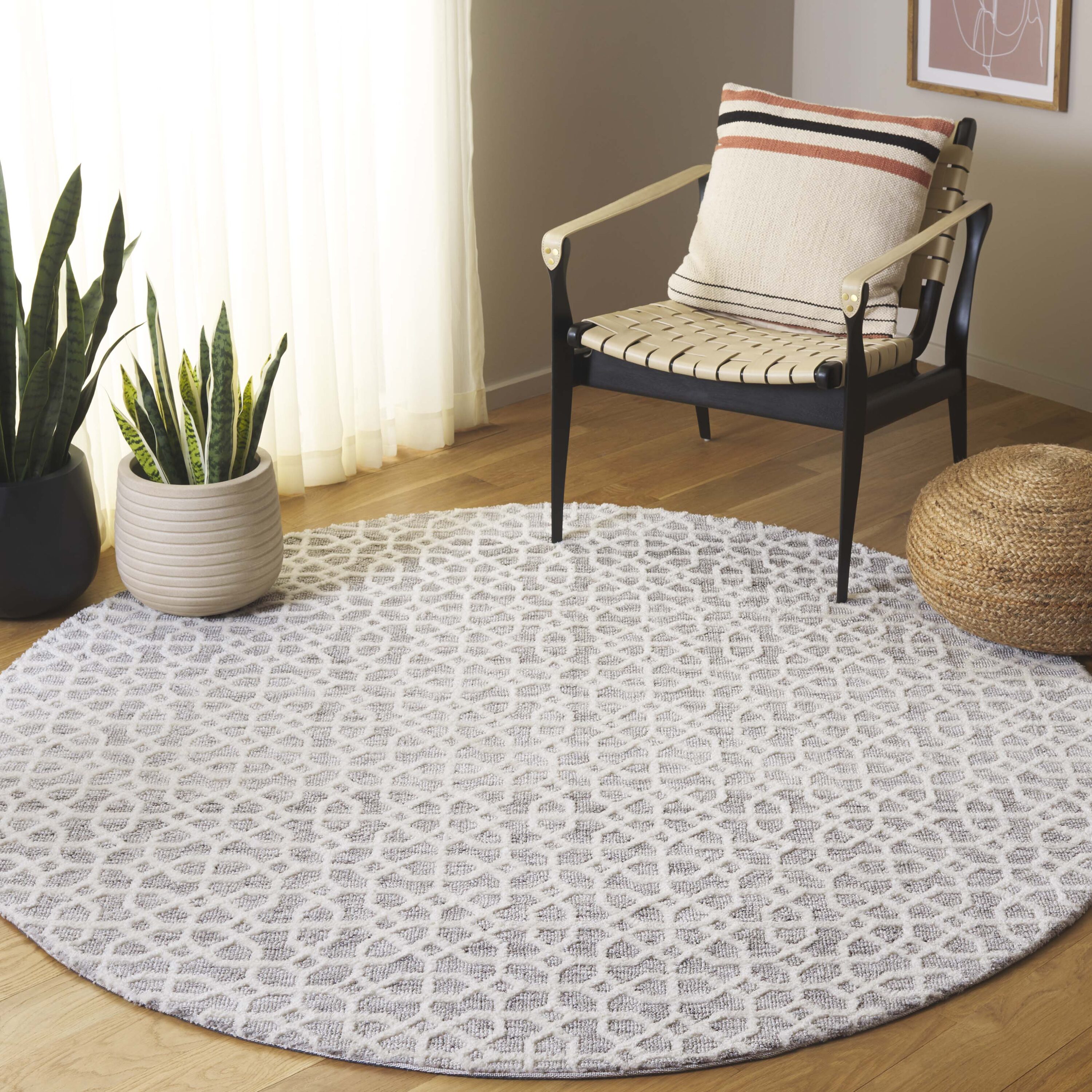 Audrey 103 Light Gray/Beige Contemporary 6ft x 6ft Round Rug