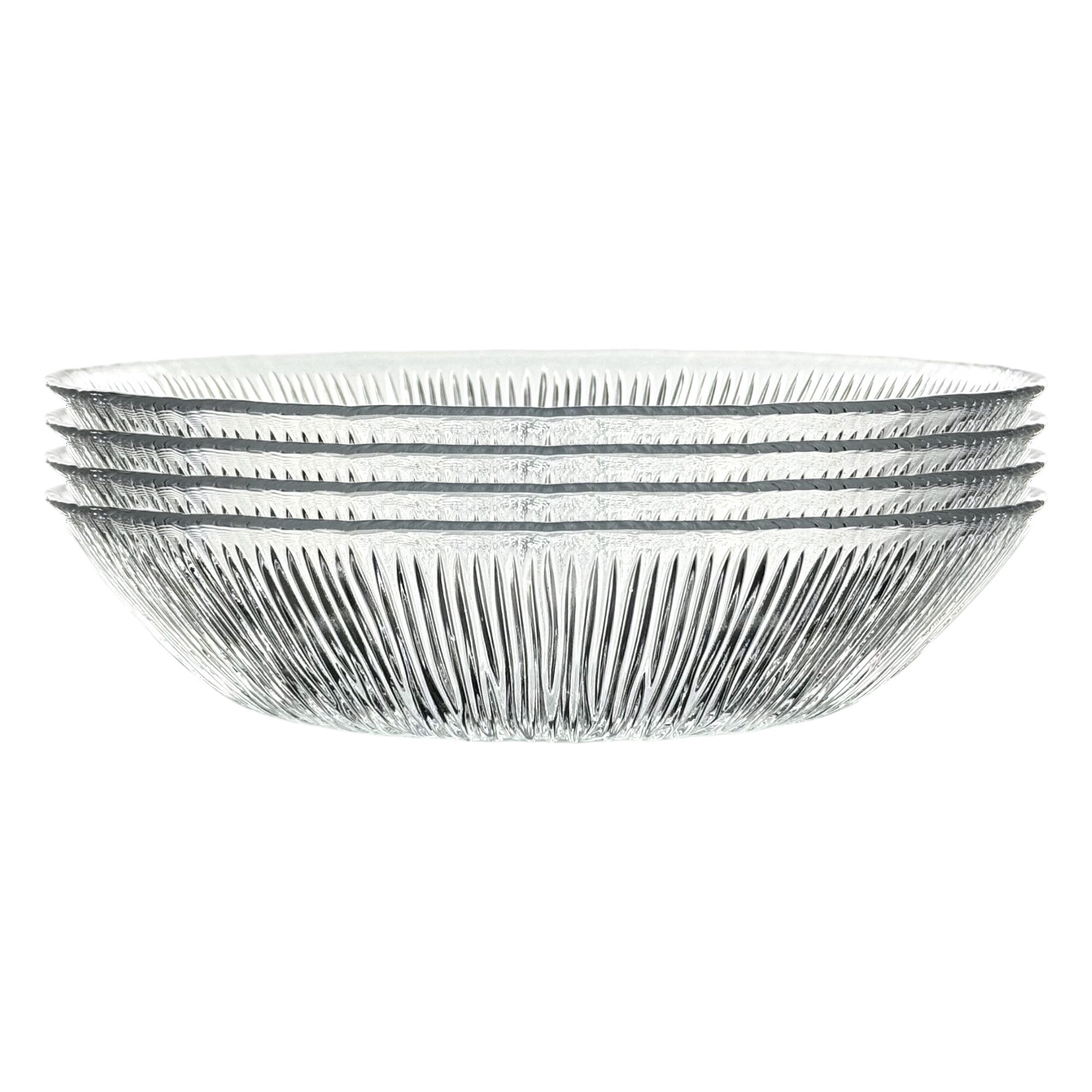 Slickblue Set of 4 Clear Glass 8-in Soup Plates with Deep Starburst Pattern for Soup Salad Dessert or Cereal #D-VN-0-4041R