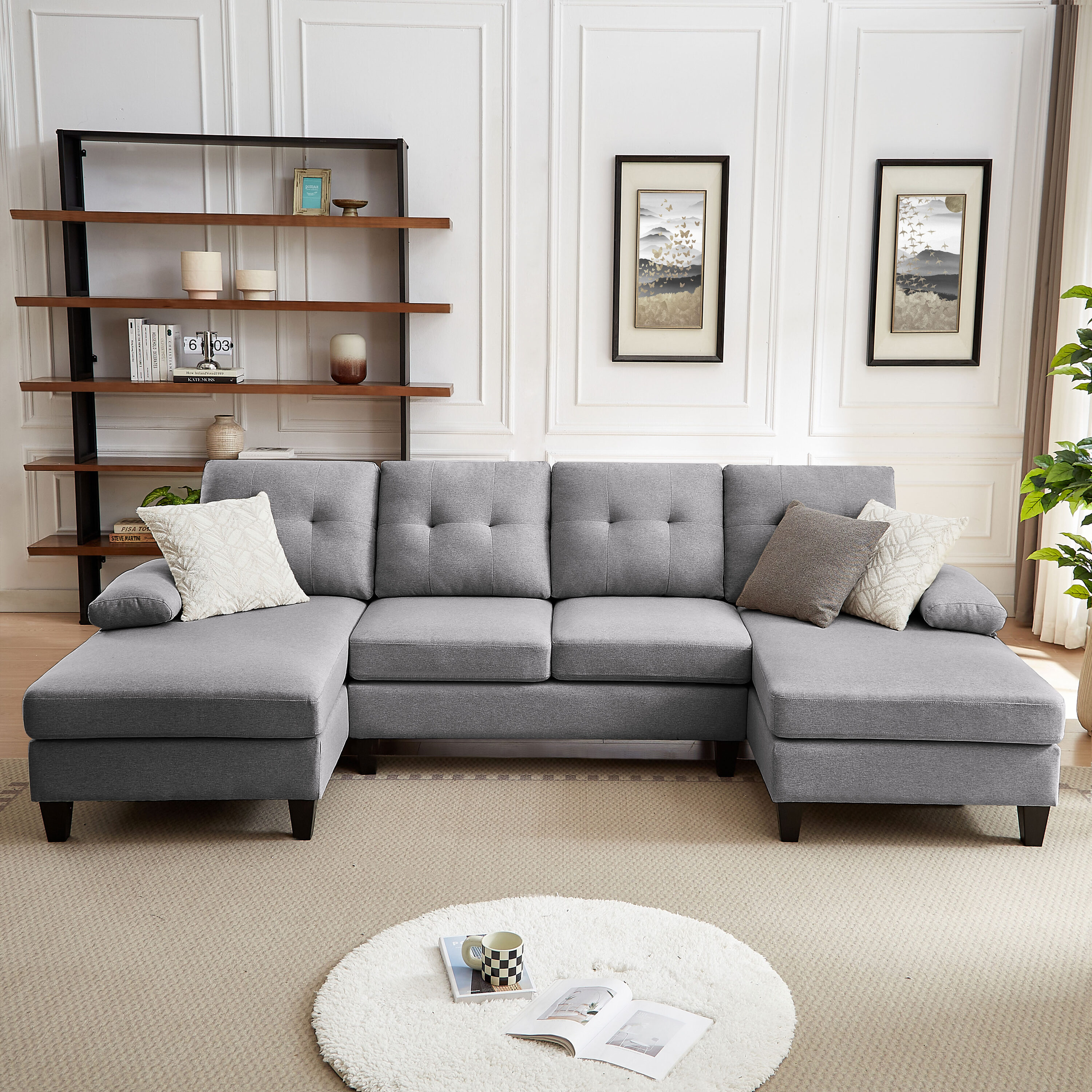 Jarenie YMX30LG YMX30 111.03-in Modern Light Grey Linen 6+ -seater Sofa