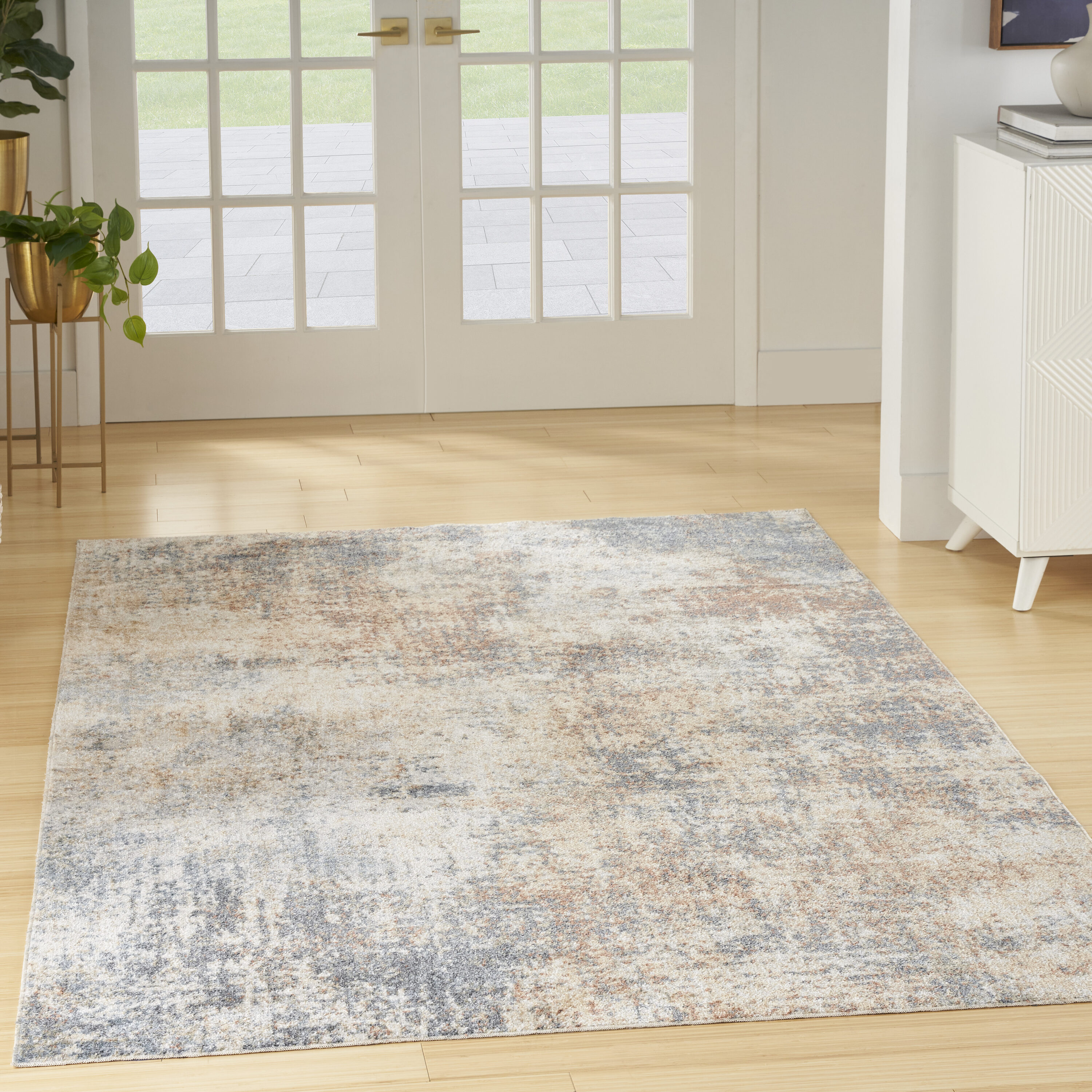 Nourison 099446121707 Astra Machine Washable 7 x 9 (ft) Loomed Polyester Multicolor Rectangular Indoor Abstract Rustic Machine washable Area rug