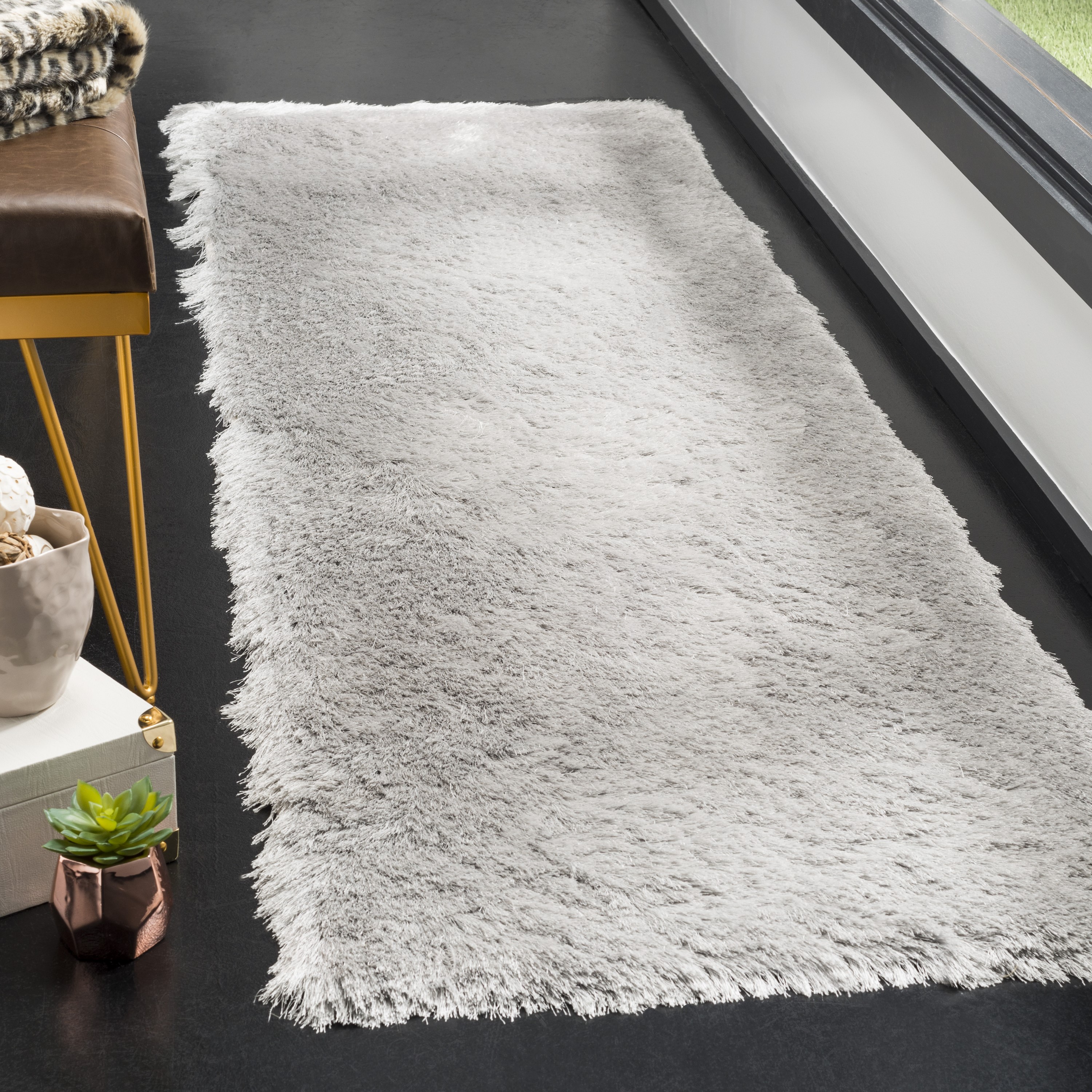 Safavieh SG511-1003-28 Paris Shag 2 x 8 (ft) Tufted Polyester Sage Rectangular Indoor Solid Runner rug