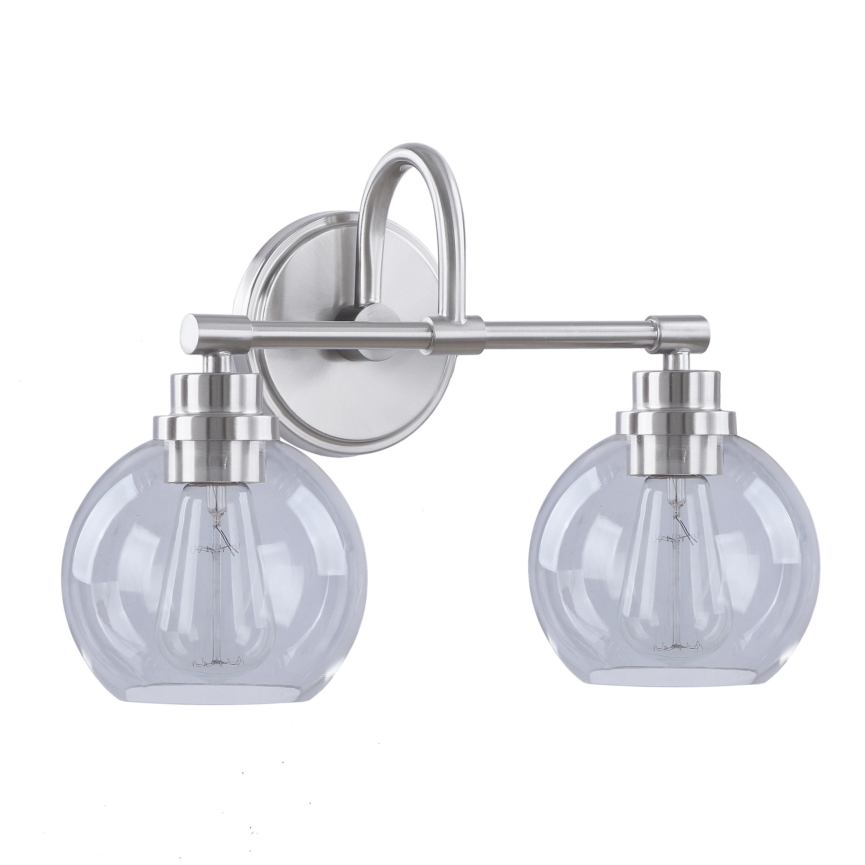 16.5" Brushed Nickel 2-Light Vanity Light with Clear Glass Shades
