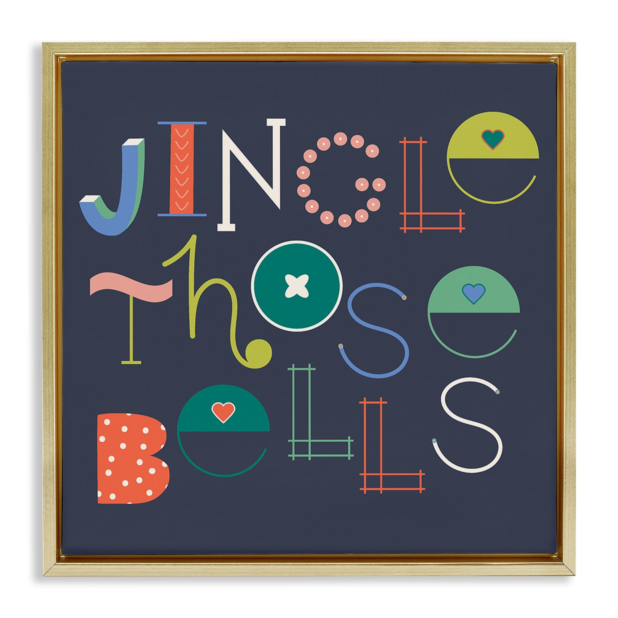 Stupell Industries BT-489-FFG-24X24 Eclectic Jingle Bells Phrase Gold Framed Floater Canvas Wall Art By Sazerelli Designs 25 x 25