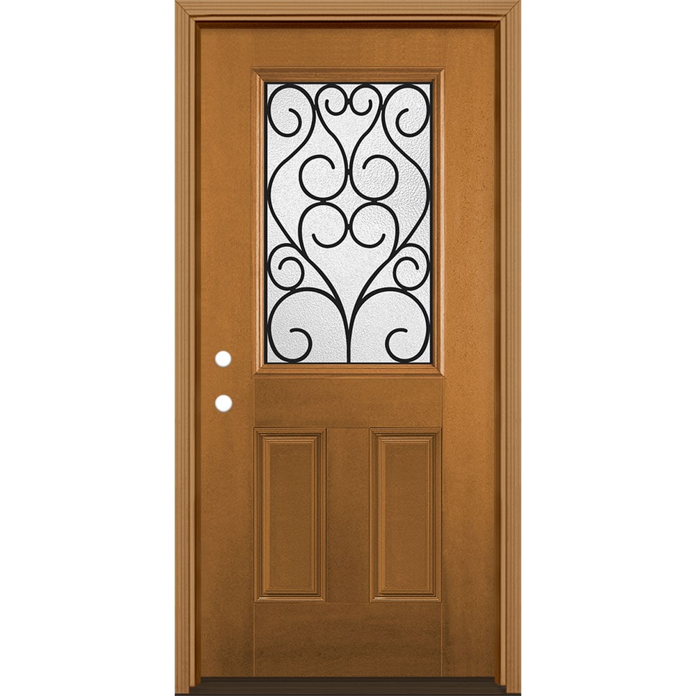 Masonite 3420696 Iron Springs 36-in x 80-in x 4-9/16-in Fiberglass Half lite Right-hand inswing Oakcrest Stained Prehung Front Door with Brickmould Insulating core