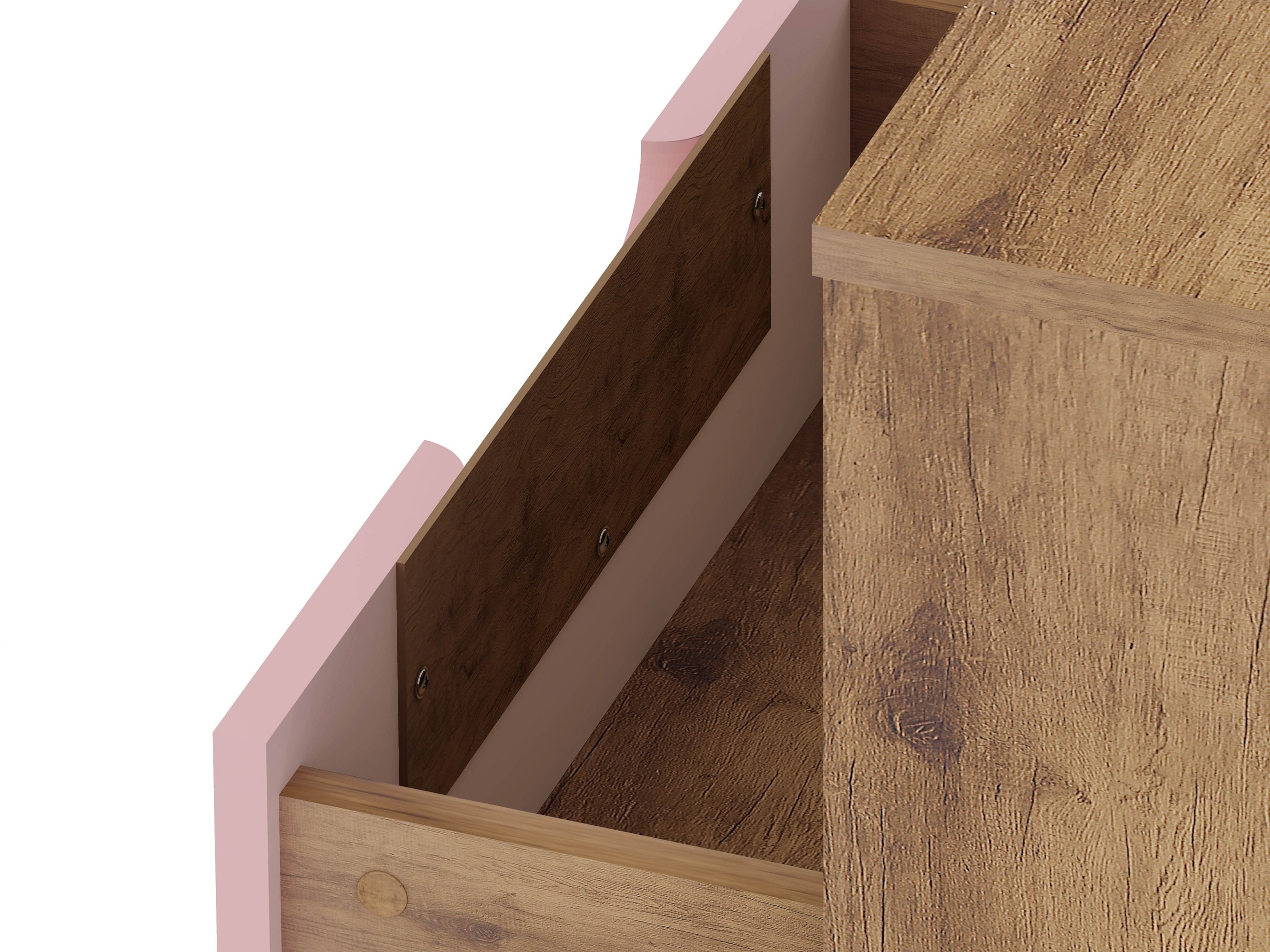 Mid-Century Rose Pink & Natural Nightstand with Metal Legs