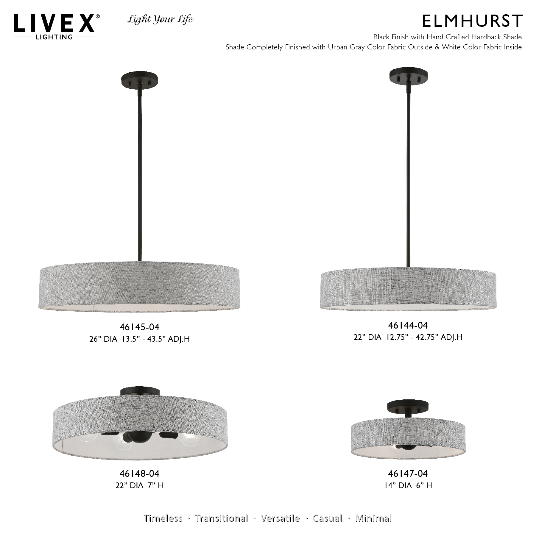 Elmhurst Black Nickel Glass LED Drum Pendant Light