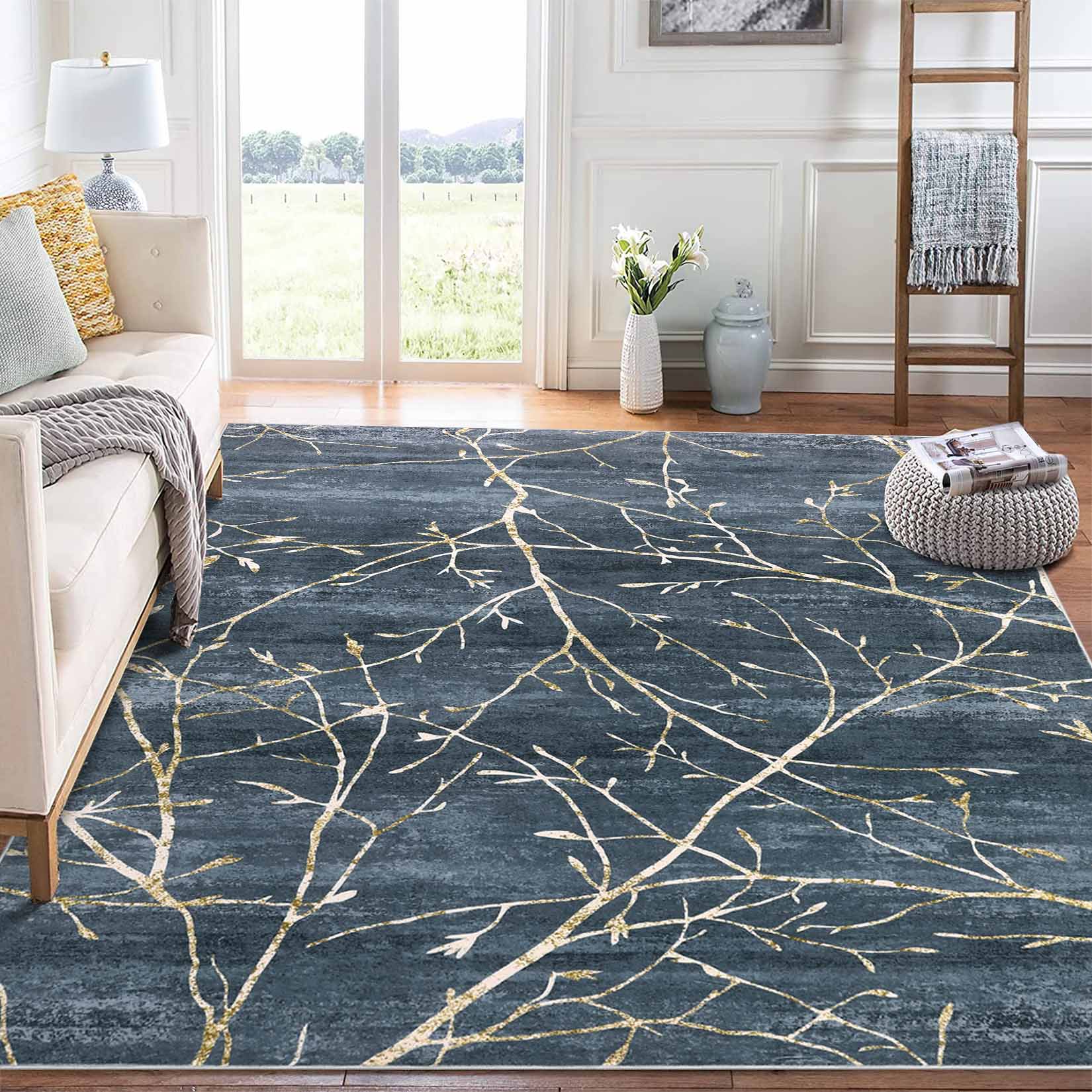 Garvee YXY-LO-PHO-10JQ85GD 4 x 6 (ft) Loomed Gray Rectangular Indoor Floral/Botanical Tropical Machine washable Pet Friendly Area rug
