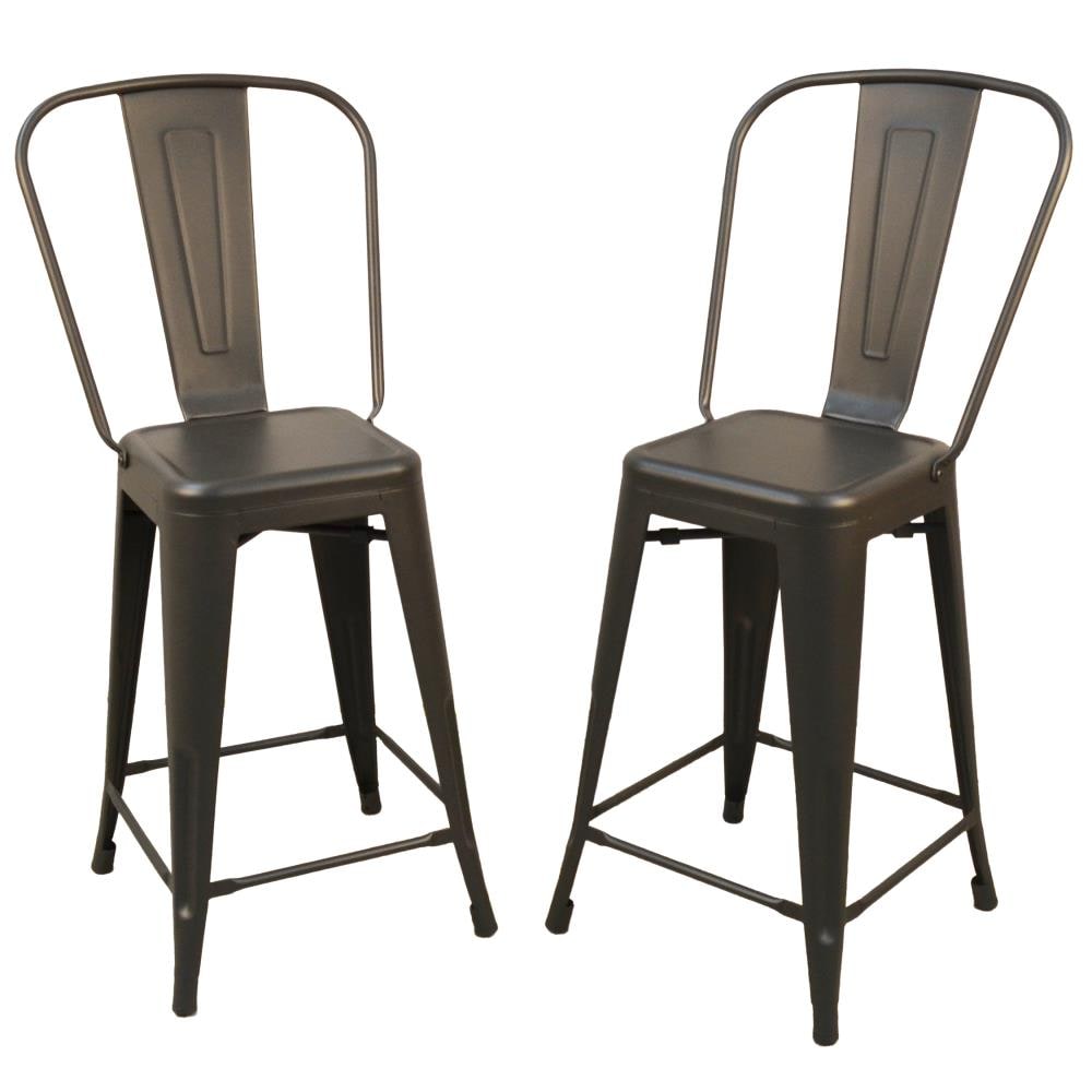 Carolina Cottage TH-1001-24F-RPW Adeline Set of 2 Rustic Pewter 24-in H Counter height Metal Bar Stool Back