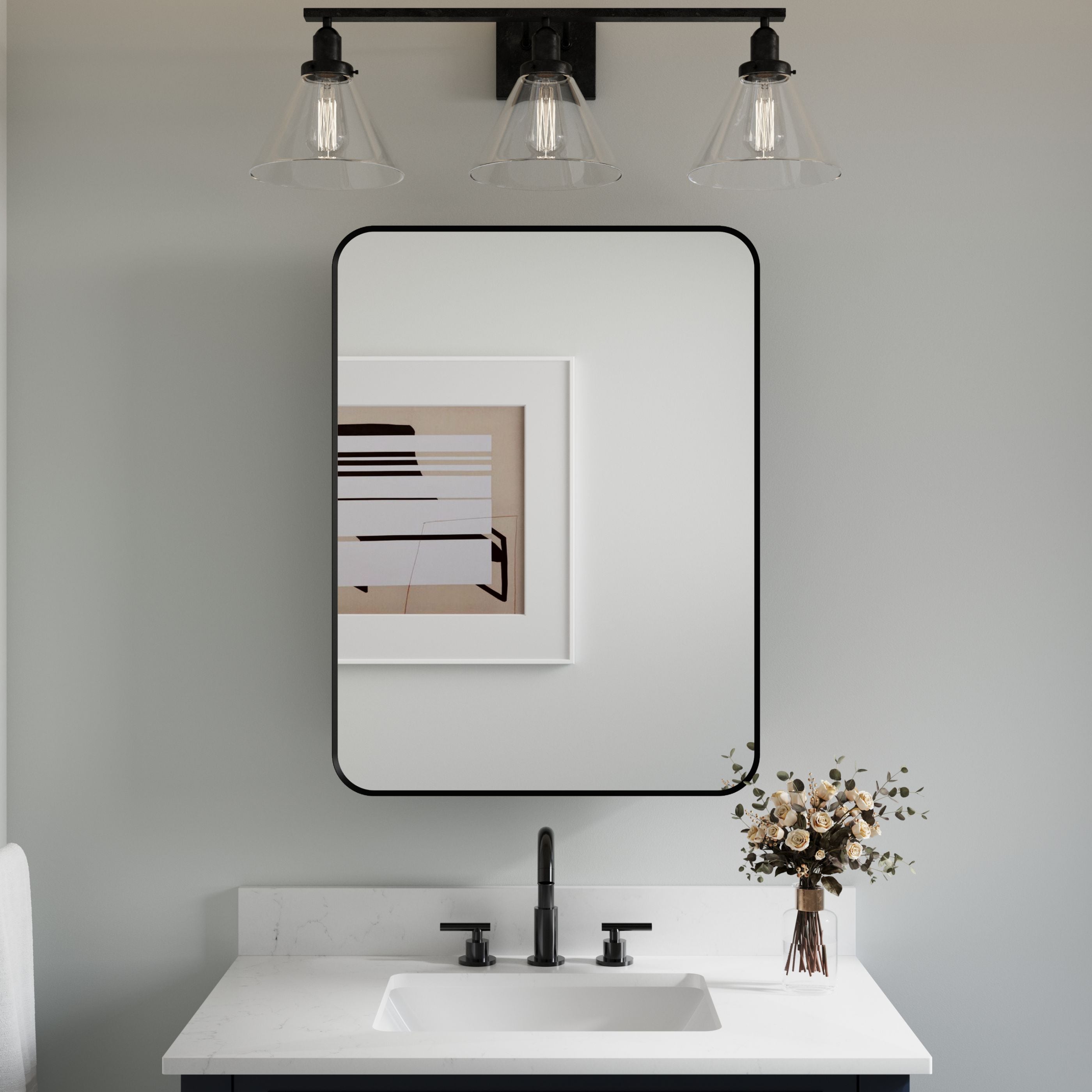 WELLFOR DH-MMC1930-SA VB 24-in x 32-in Surface/Recessed Mount Black Mirrored Rectangle Soft Close Medicine Cabinet