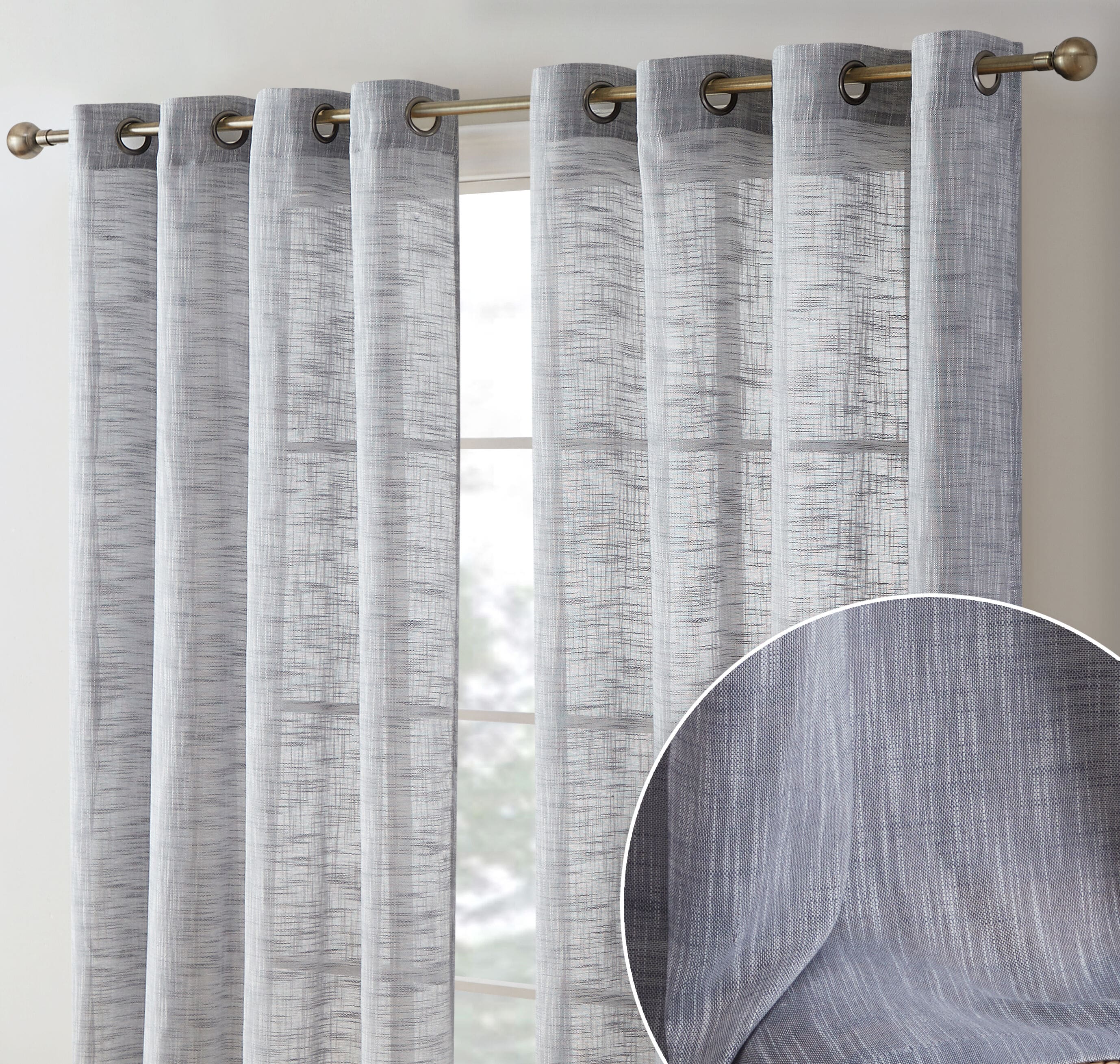 HLC.me MAD-LNGR-CHARC96 96-Inches Charcoal Grey Semi-sheer Grommet Curtain panel pair