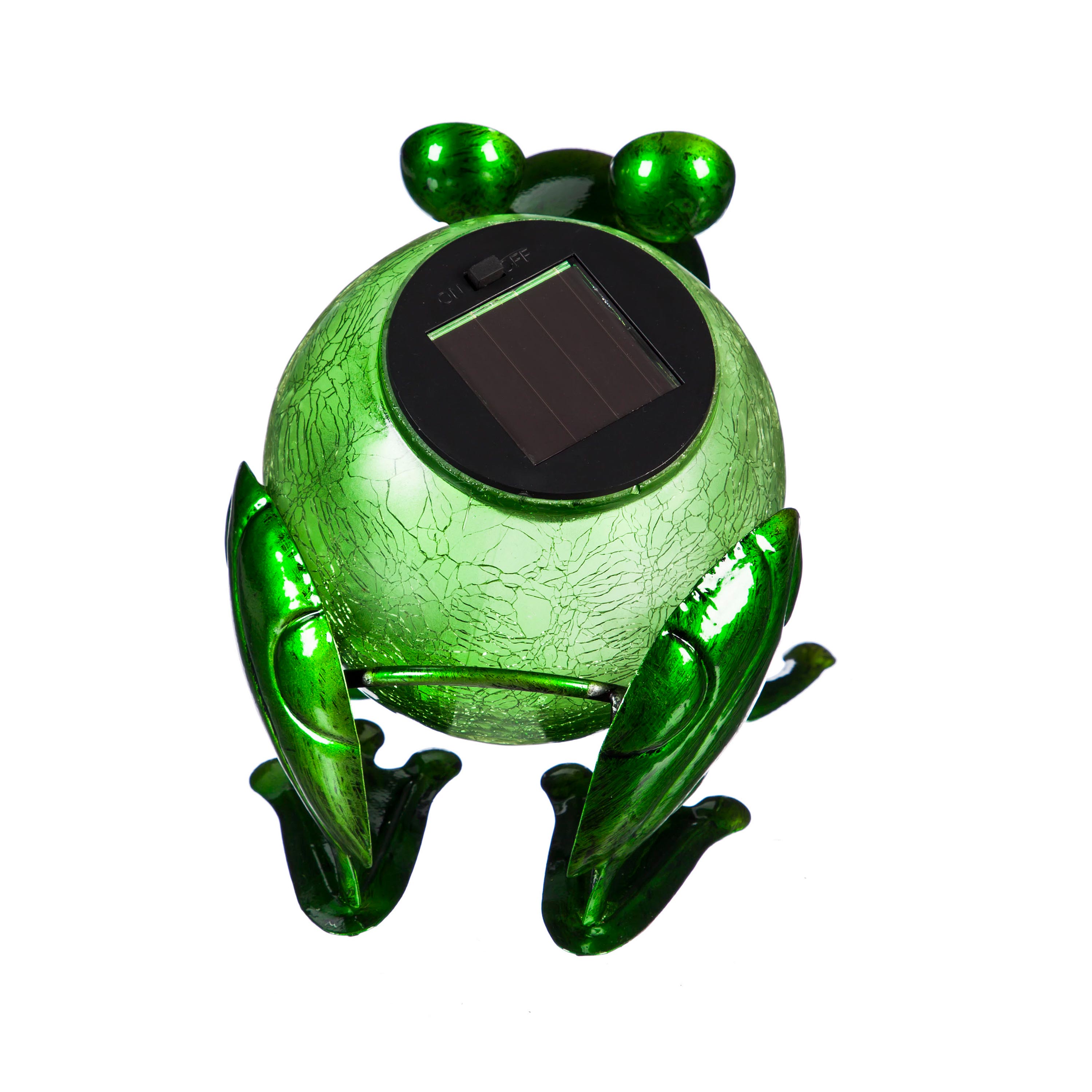 Green Crackled Glass Solar Frog Garden Statuary