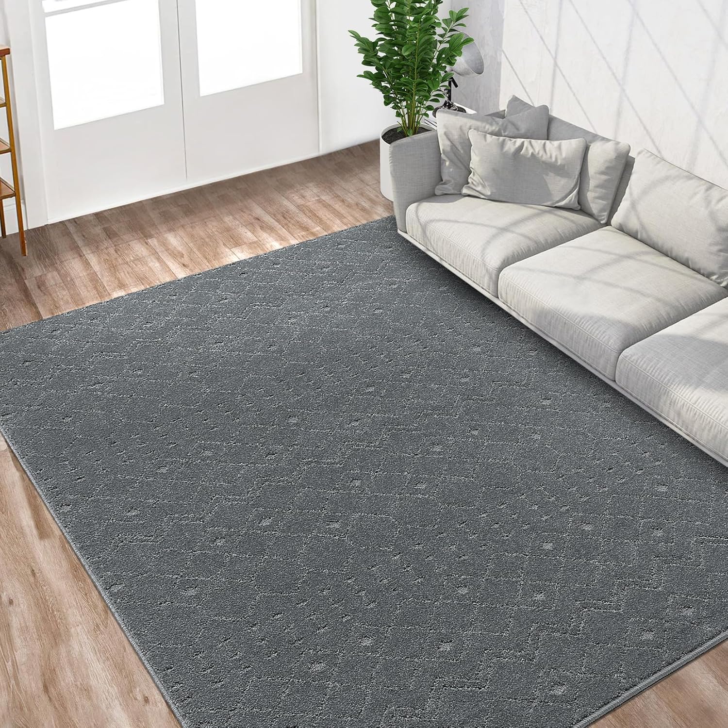 Qeetex LXL-PHO-12XQ9MJ1 LUXLOOM Moroccan Rug for Living Room High Low Pile Shag Rug Modern Geometric Large Area Rug for Bedroom Non Slip Throw Rugs Stain Resistant Carpet for Nursery Dining Room Dark Grey