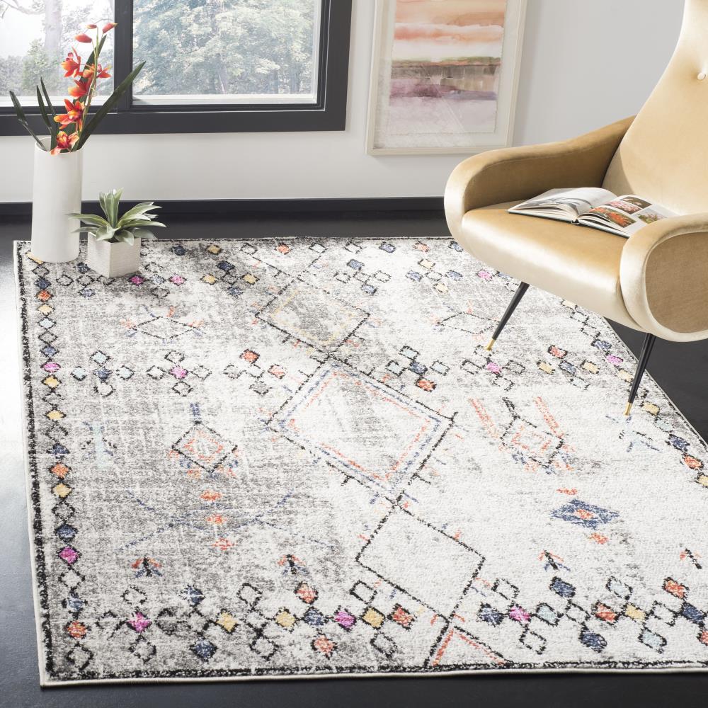 Gray and Multicolor Abstract Synthetic 6' x 9' Rectangular Rug