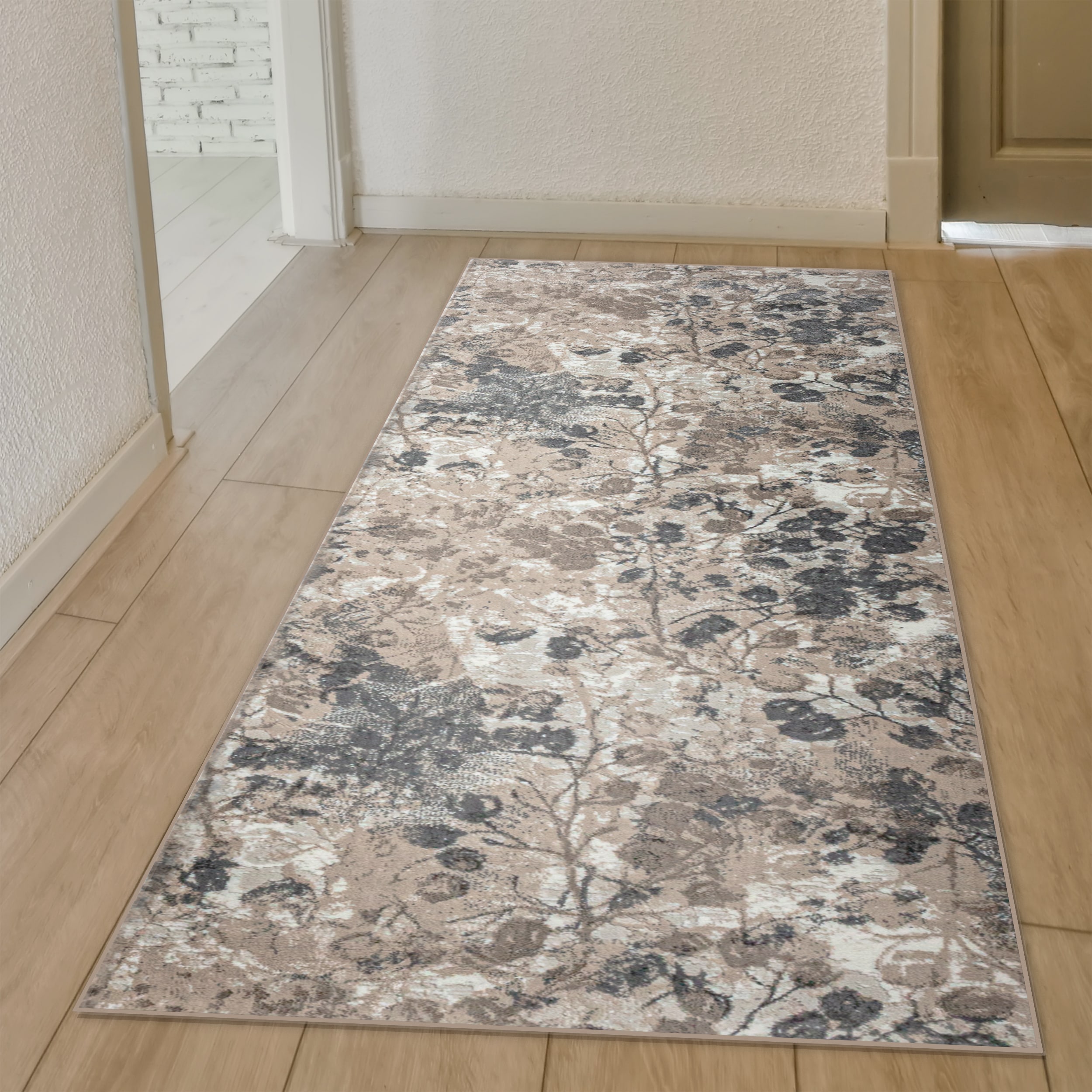 Radici USA 1242/1014/GREY Livigno 2 x 8 (ft) Loomed Polypropylene Grey Rectangular Indoor Floral/Botanical Mid-Century Modern Runner rug