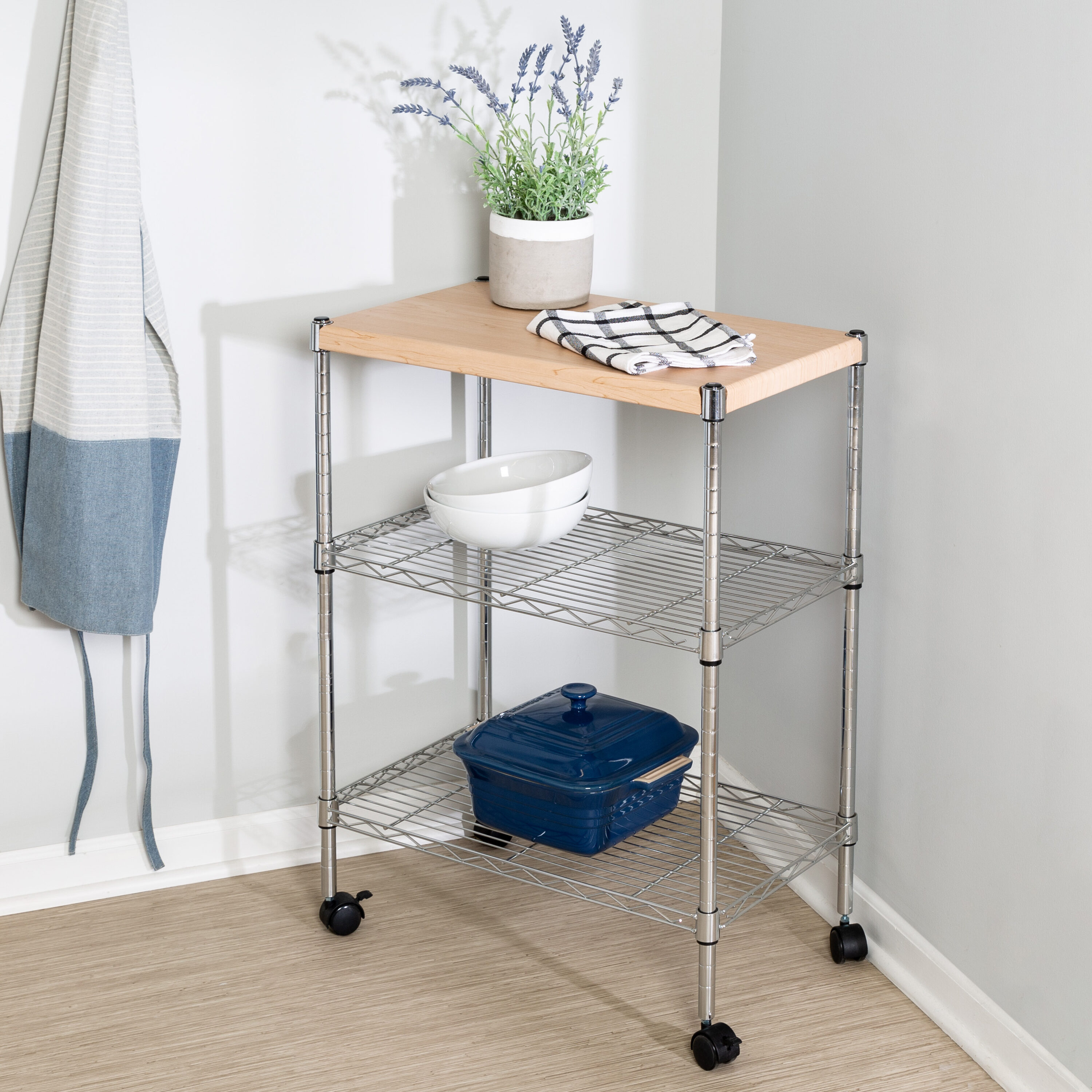 Honey-Can-Do CRT-09255 Chrome Steel Base with Steel Kitchen Cart ( 23.23-Inches x 13.39-Inches x 31.3-Inches )