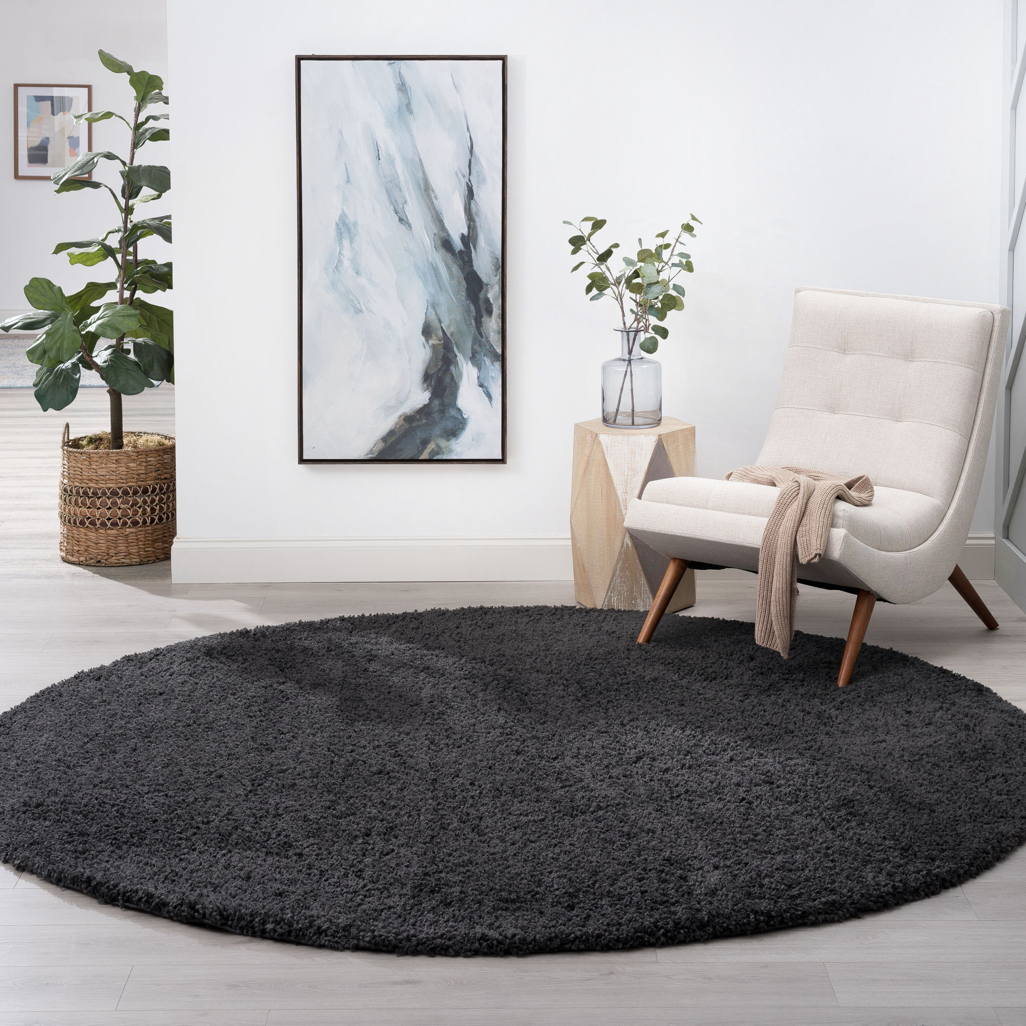 Tayse JRS1003 6RND Jersey Shag 6 X 6 (ft) Dark Gray Round Indoor Area Rug